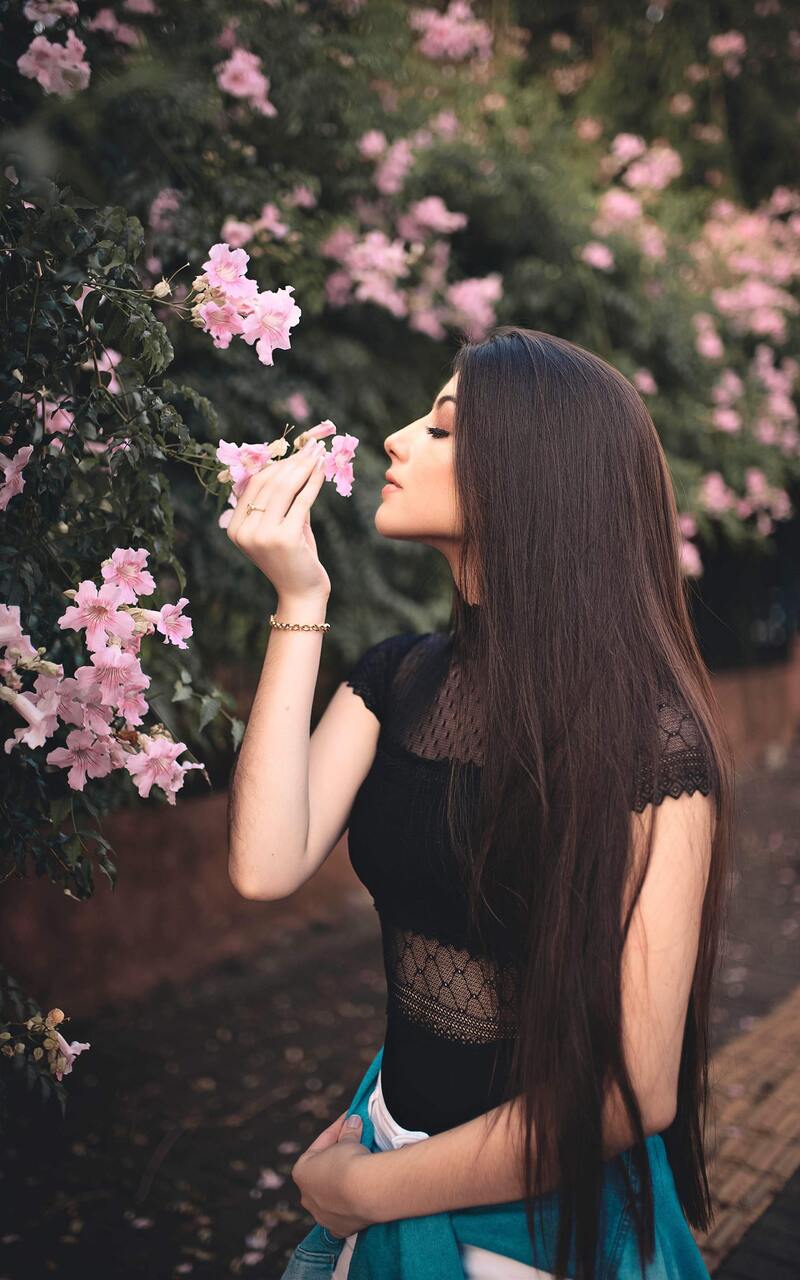 800x1280 Attractive Beautiful Girl Smelling Flowers Nexus Samsung Galaxy Tab Note Android Tablets HD 4k Wallpaper, Image, Background, Photo and Picture