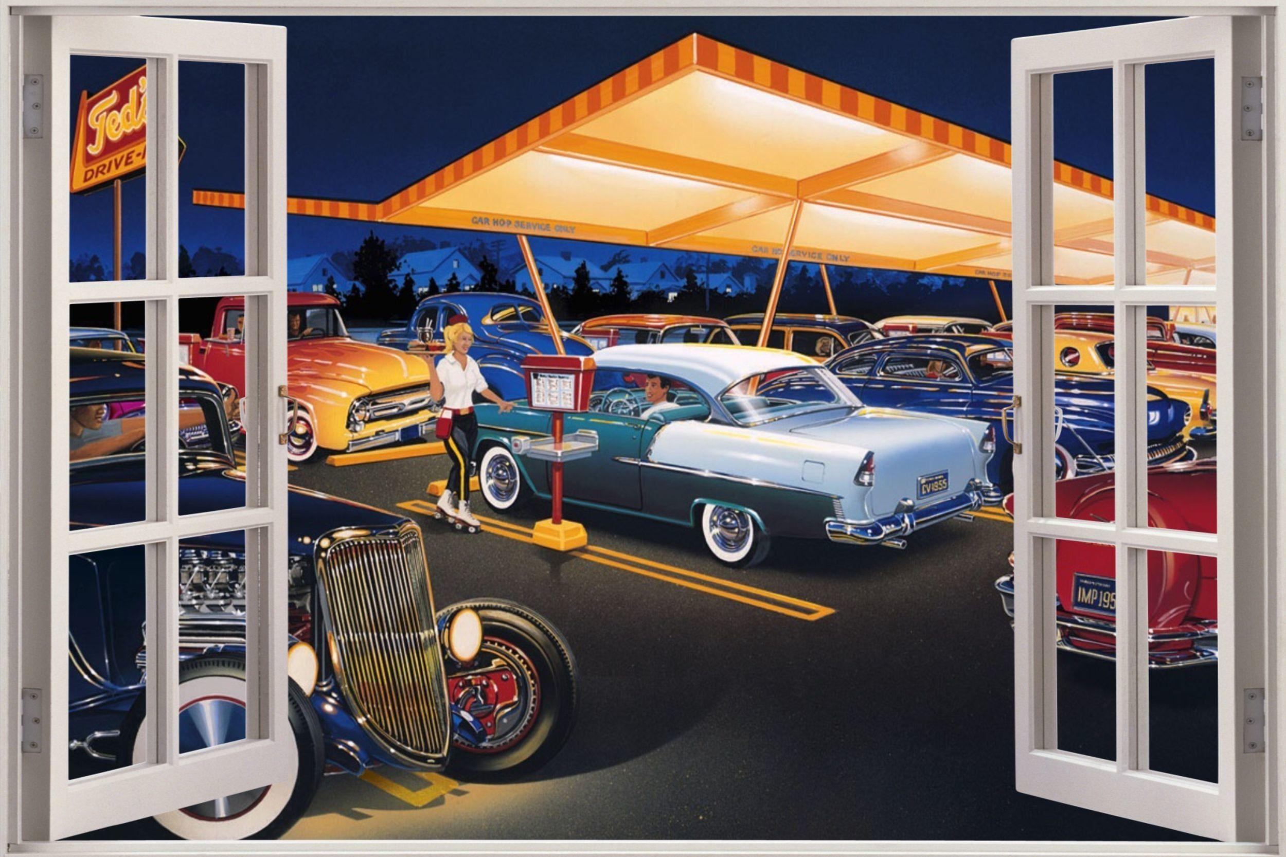 2500x1666 50s Diner Wallpaper 8395515681 595b99fc7c's Hot Rod Art HD Wallpaper