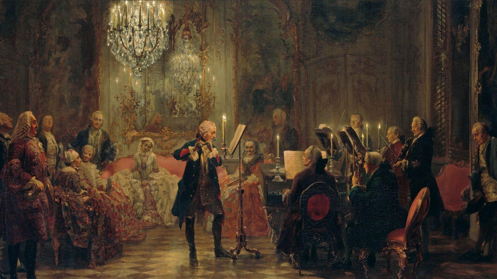 1920x1080 Frederick the Great The Flute Concert of Sanssouci Menzel Painting Flute Victorian Concert wallpaperx1080