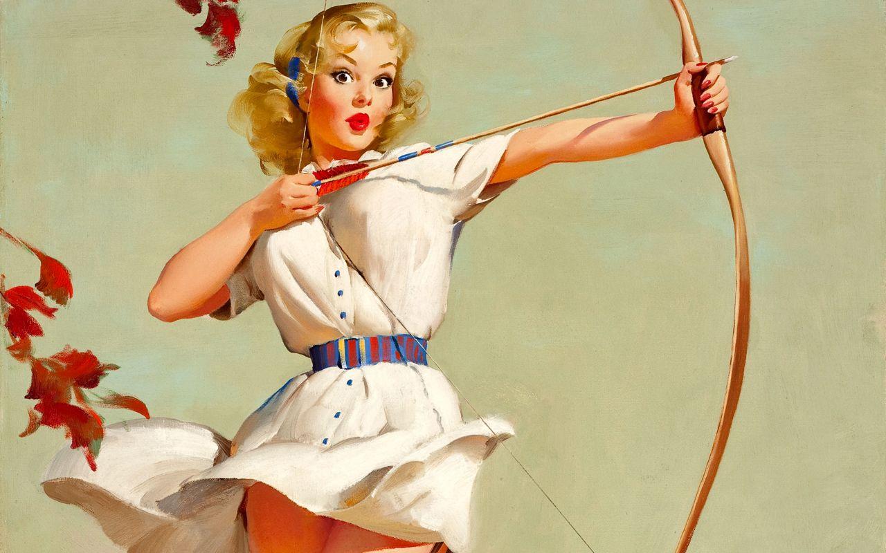 1280x800 Gil Elvgren bow and arrow vintage pinup wallpaper 1937 - Retro Girl Desktop Wallpaper
