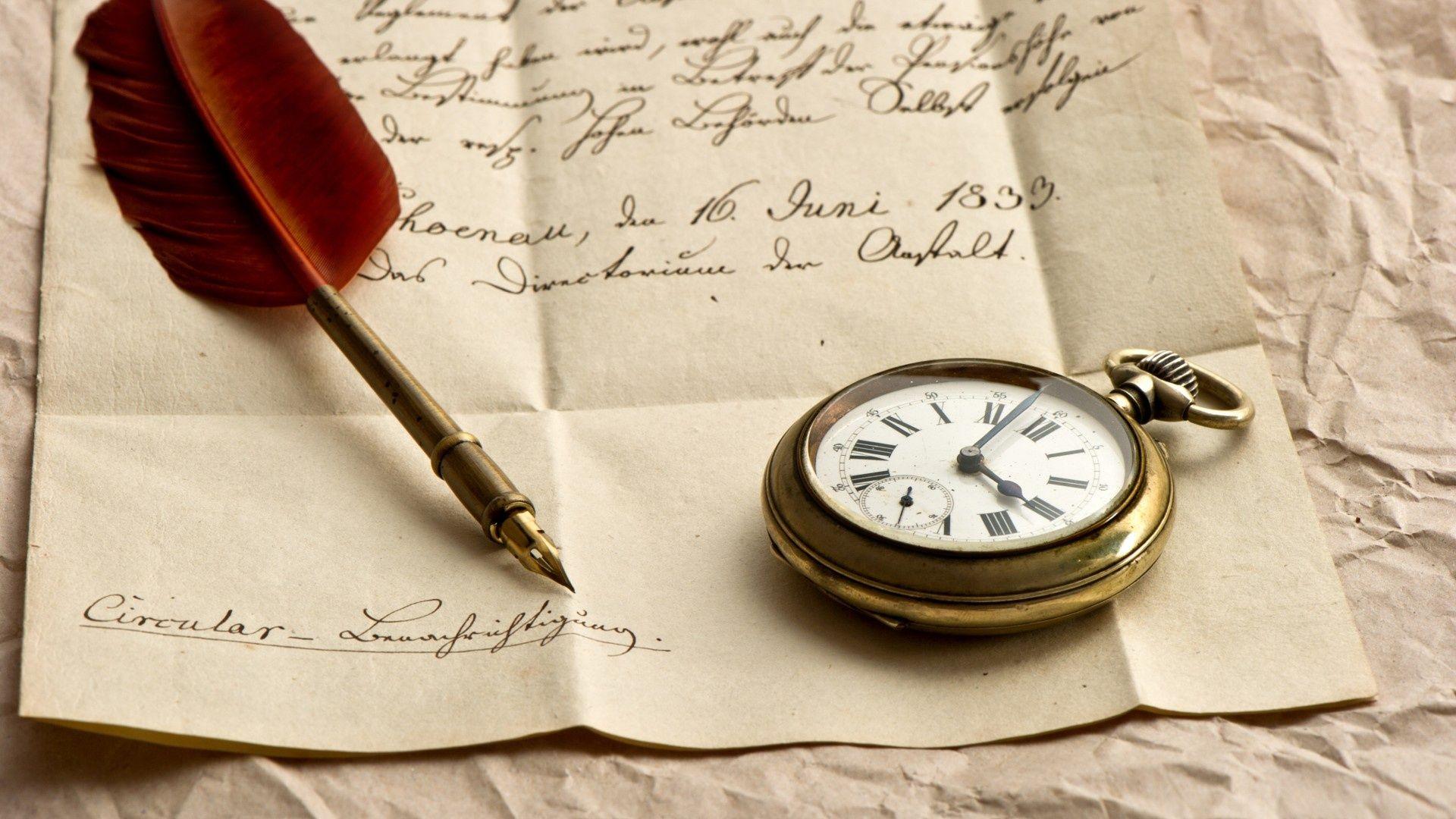 1920x1080 Wallpaper old, letter, watches, pen, paper desktop wallpaper Other