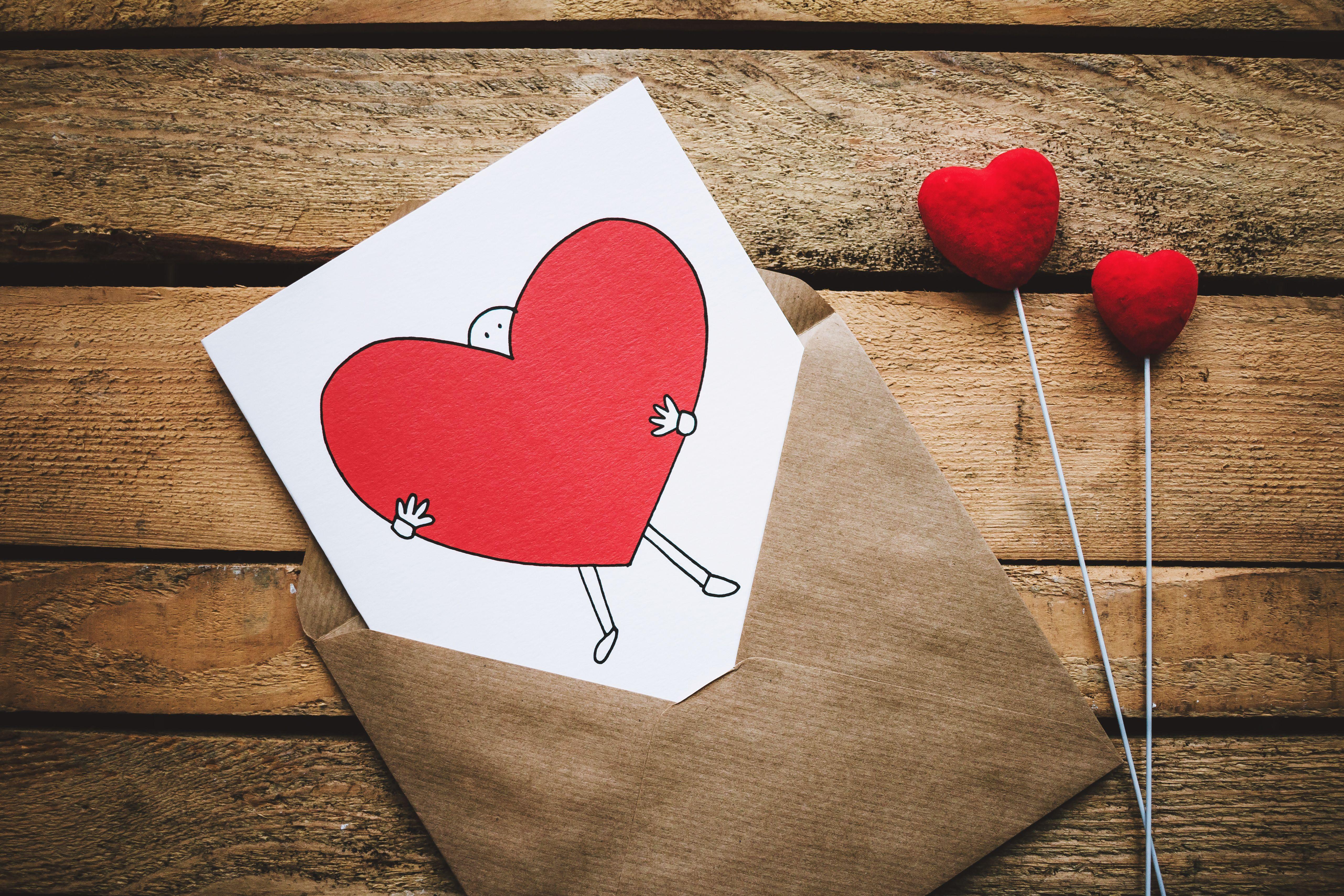 5126x3417 Download wallpaper 5126x3417 postcard, heart, love, envelope HD background