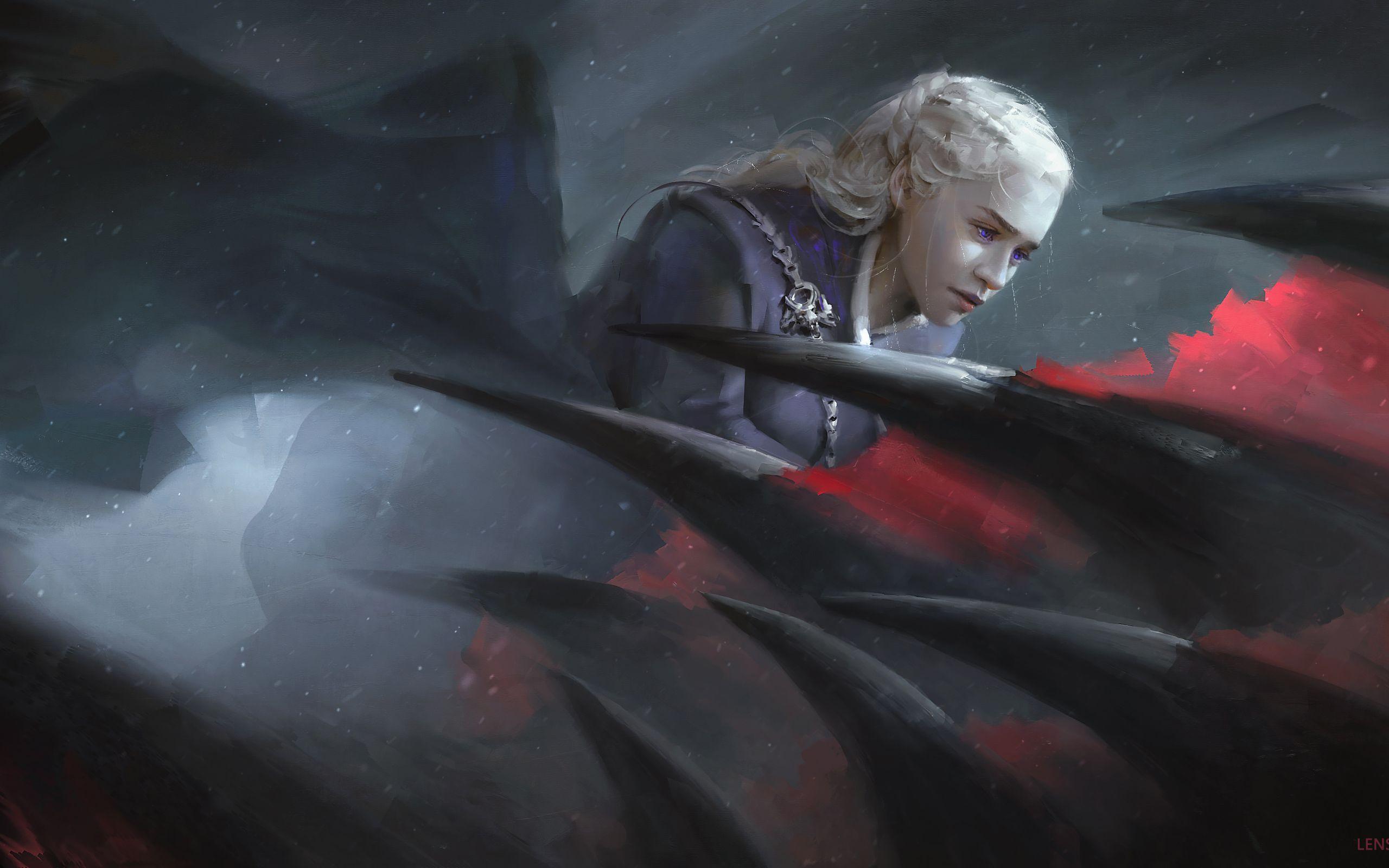 2560x1600 Daenerys Targaryen Riding Dragon Wallpaper
