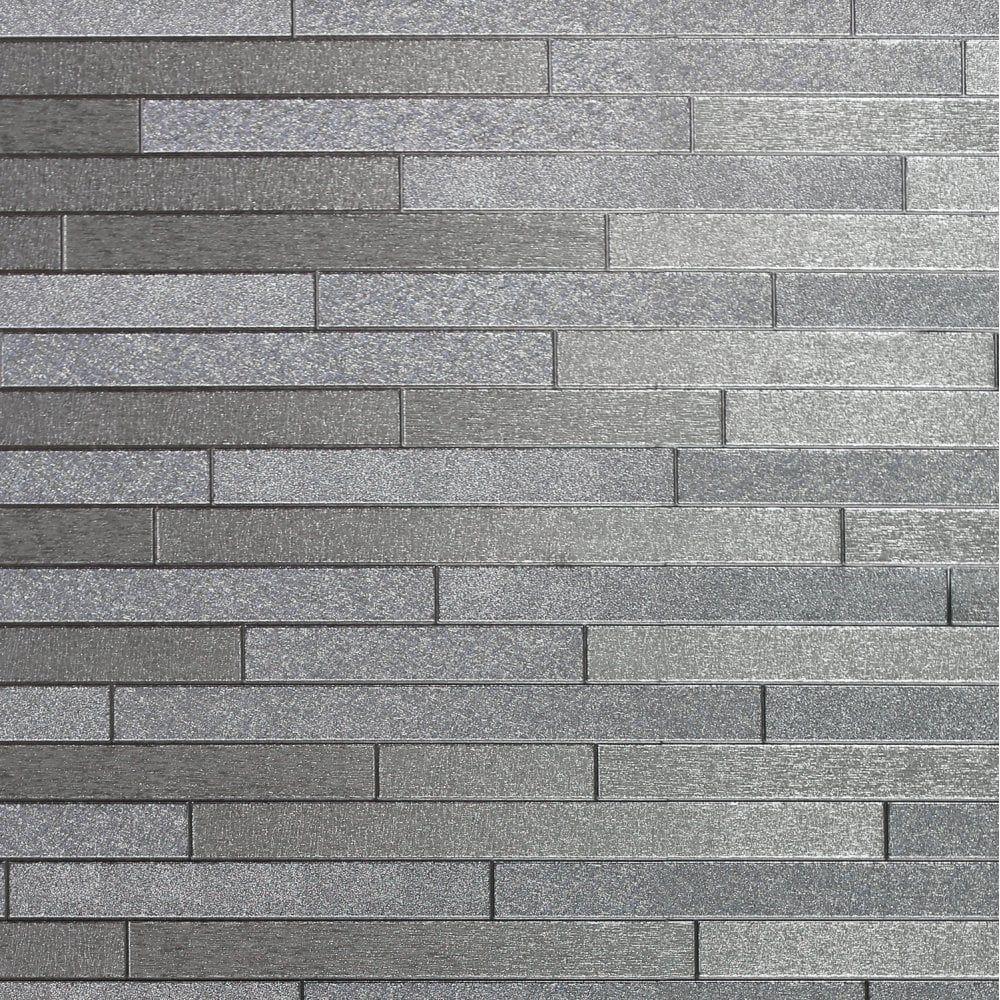 1000x1000 Arthouse Foil Slate Silver Brick Effect Metallic Silver Textured Bathroom Kitchen Wallpaper 294600