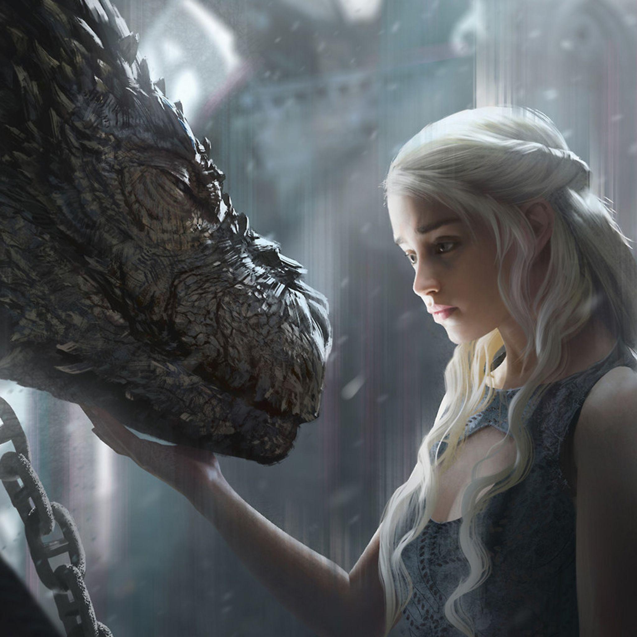 2048x2048 Daenerys Targaryen With Dragon