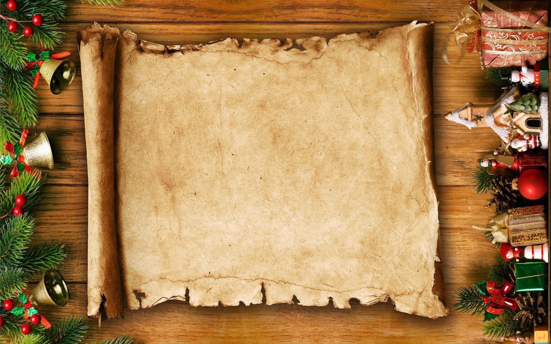 1920x1200 Download wallpaper empty christmas letter, christmas decorations, old paper roll, wooden background, christmas concepts, empty xmas letter, empty christmas card, xmas decorations, christmas background for desktop with resolution 1920x1200. High