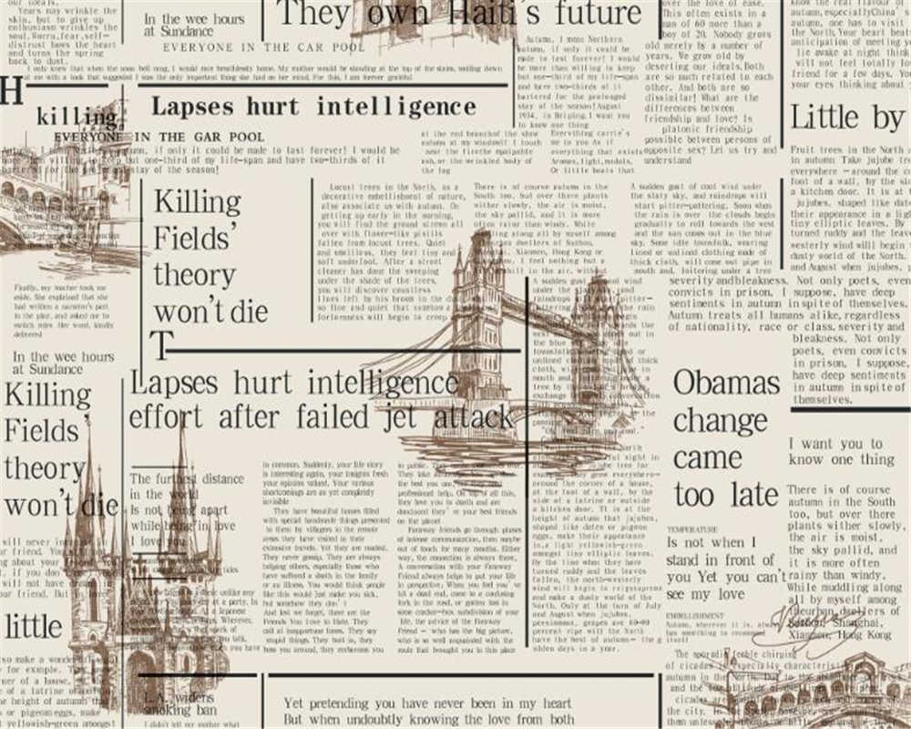 1000x800 beibehang Vintage old newspaper PVC letter sticker wallpaper wallpaper home decoration bar cafe wallpaper for living room