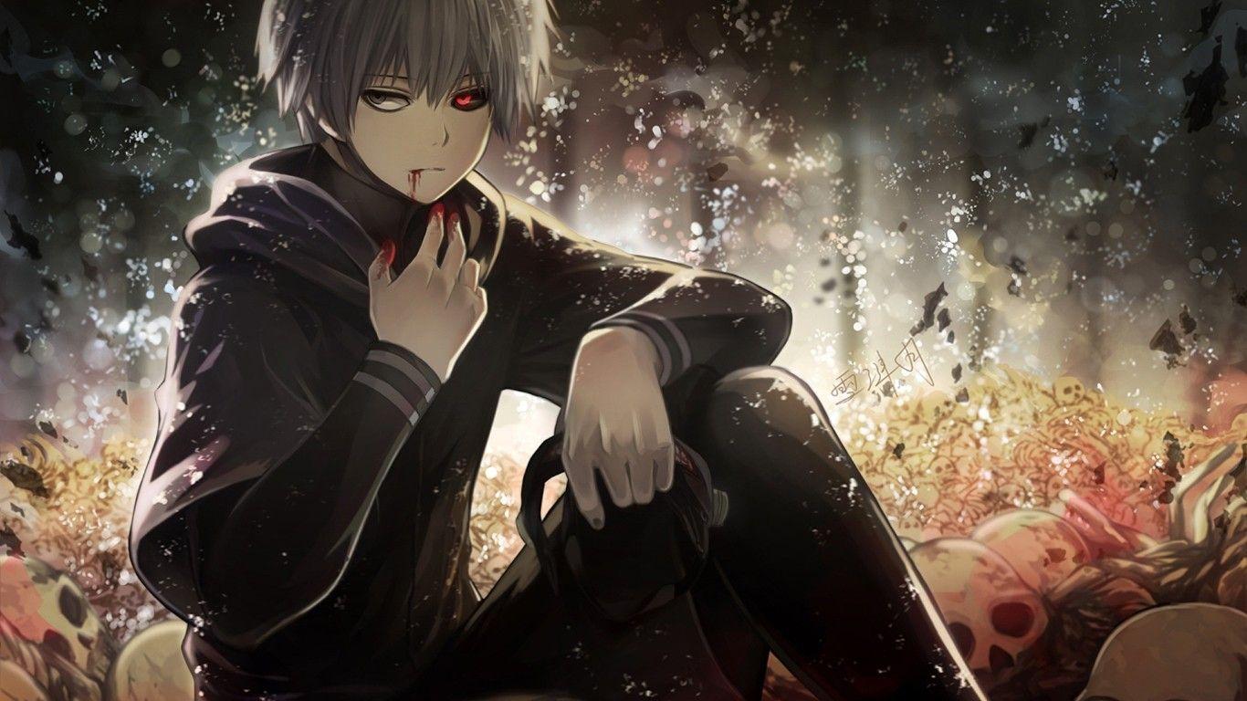 Download wallpaper 1366x768 tokyo ghoul, dark, anime boy, artwork, tablet,  laptop, 1366x768 hd background, 18584