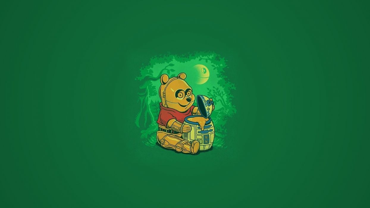 1244x700 Winnie The Pooh Honey Bear C 3PO R2 D2 Green Sci Fi Cartoons Funny