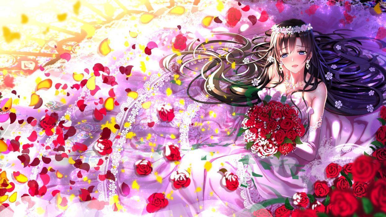1244x700 Anime girl black hair blue eyes blush crying dress flower gloves happy jewelry long hair wedding My Teen Romantic Comedy SNAFU wallpaperx1080