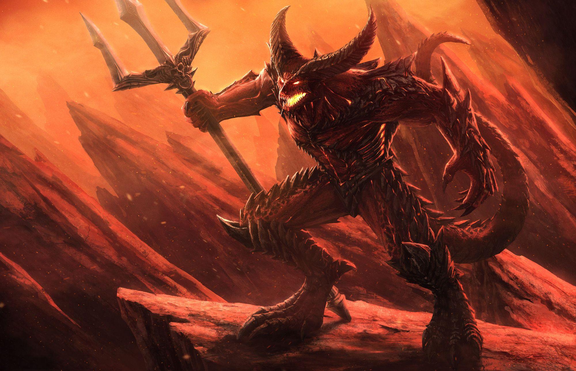 2000x1291 Demons Trident Horns Fantasy demon warrior warriors dark wallpaperx1291