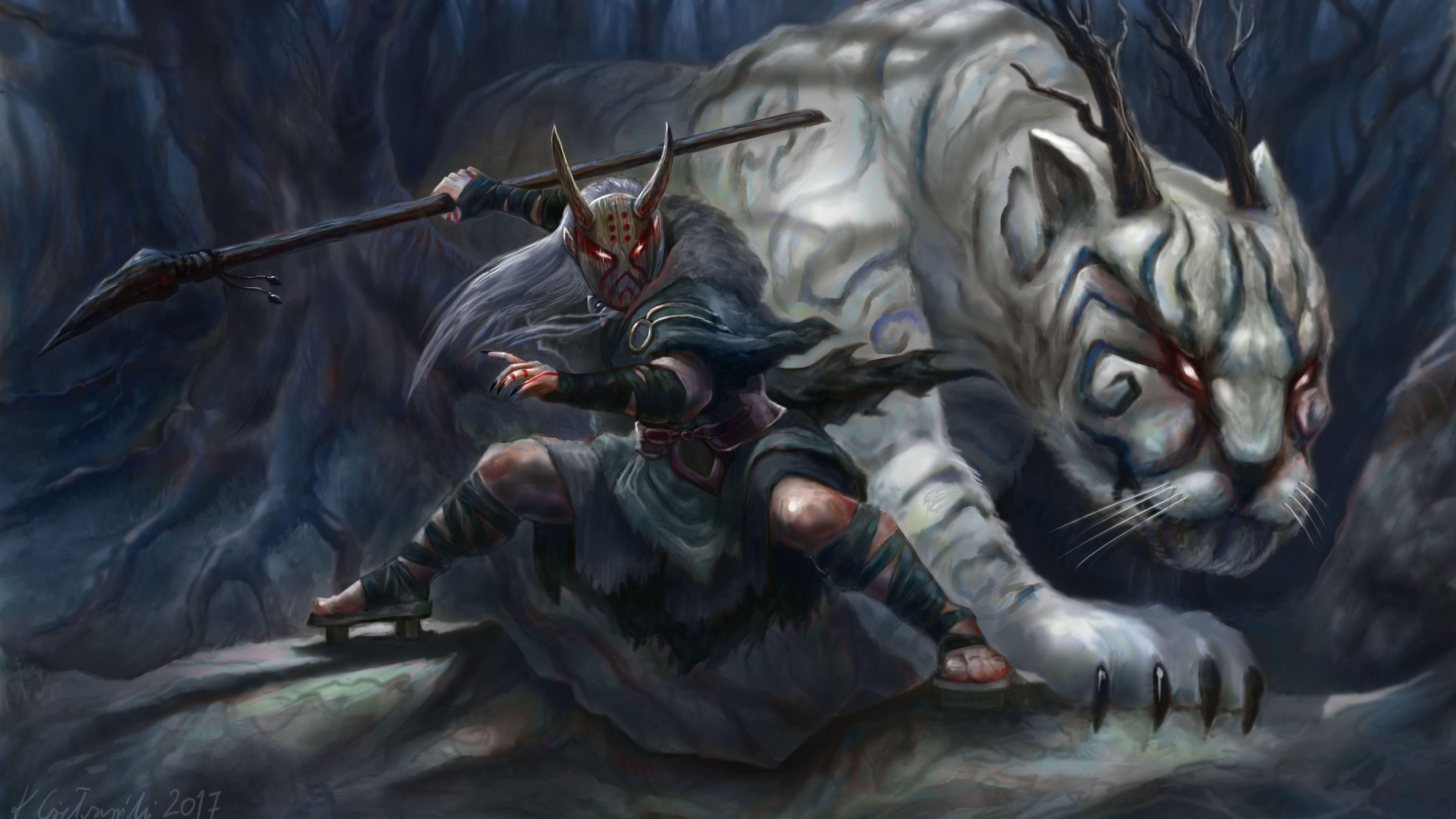 3840x2160 White Demon Tiger With His Warrior 4k HD 4k Wallpaper, Image, Background, Photo and Picture
