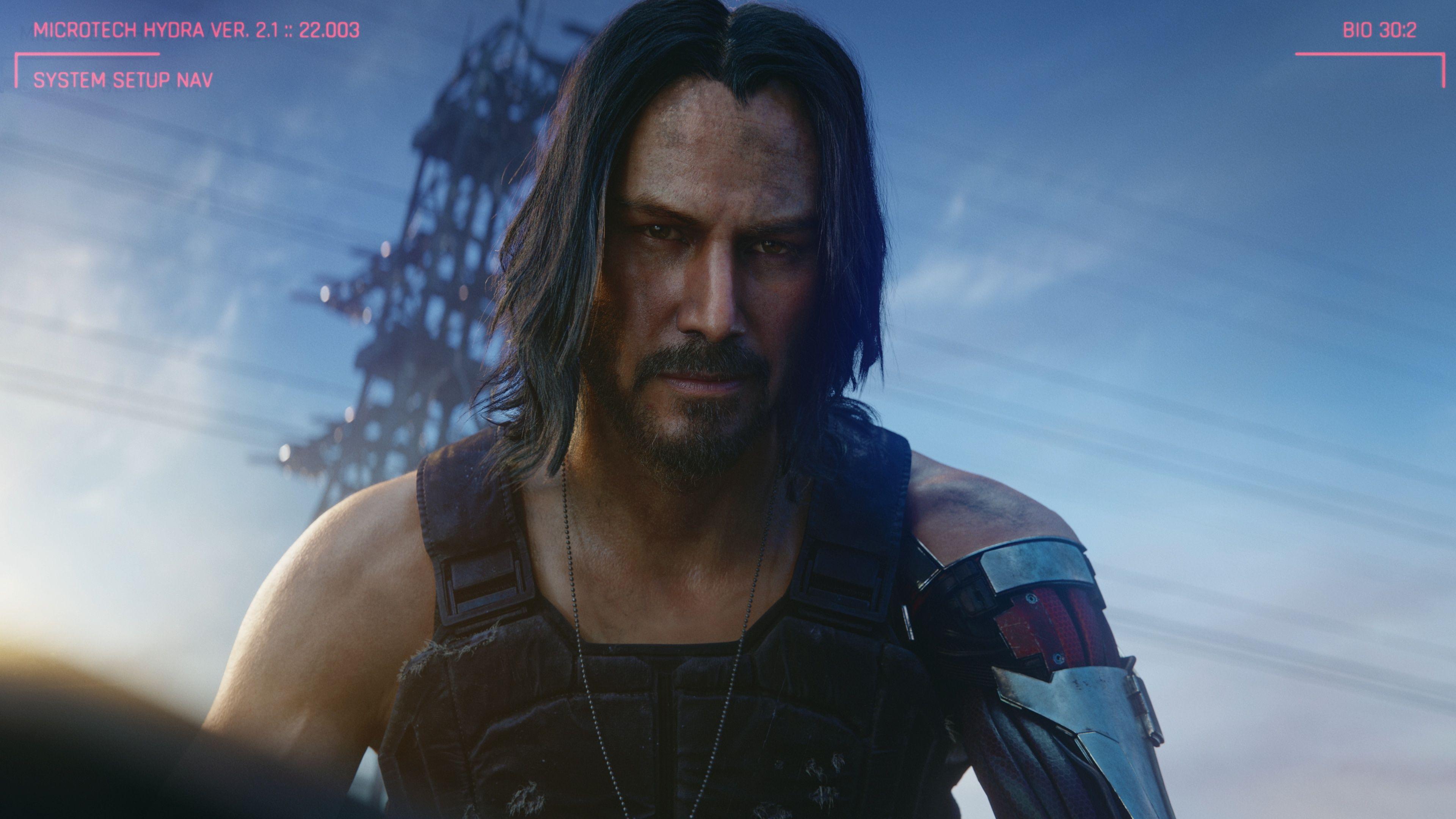 3840x2160 Hình ảnh Keanu Reeves Cyberpunk 2077 Bộ ria mép của đàn ông 3840x2160