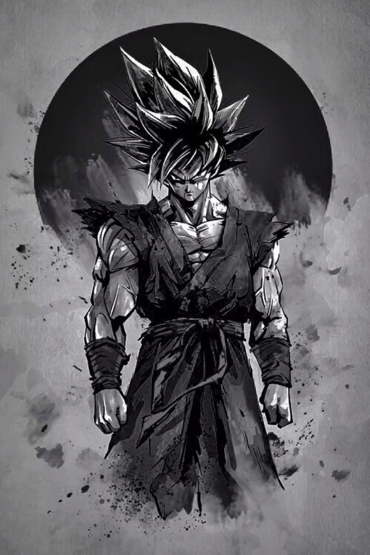 736x1104 Son Goku Black & White Wallpaper