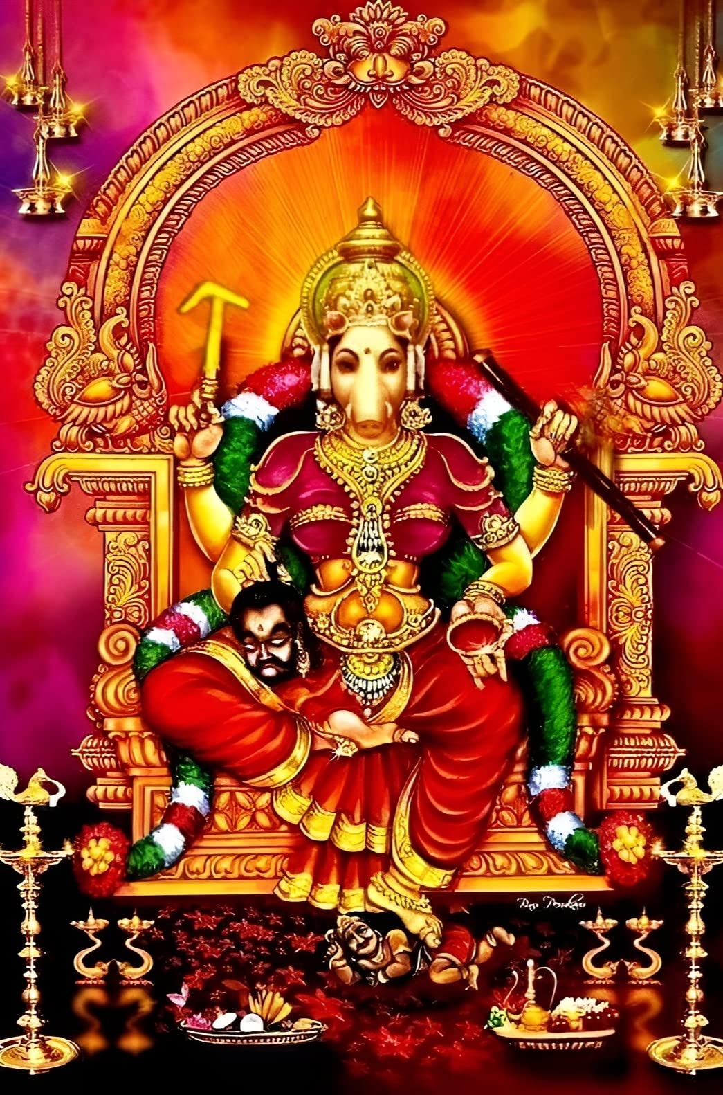 1045x1582 Generic Varahi Amman Framed Photo, 12x Matte Finish, Living Room, Poojaa Room Decor : Amazon.in: Home & Kitchen