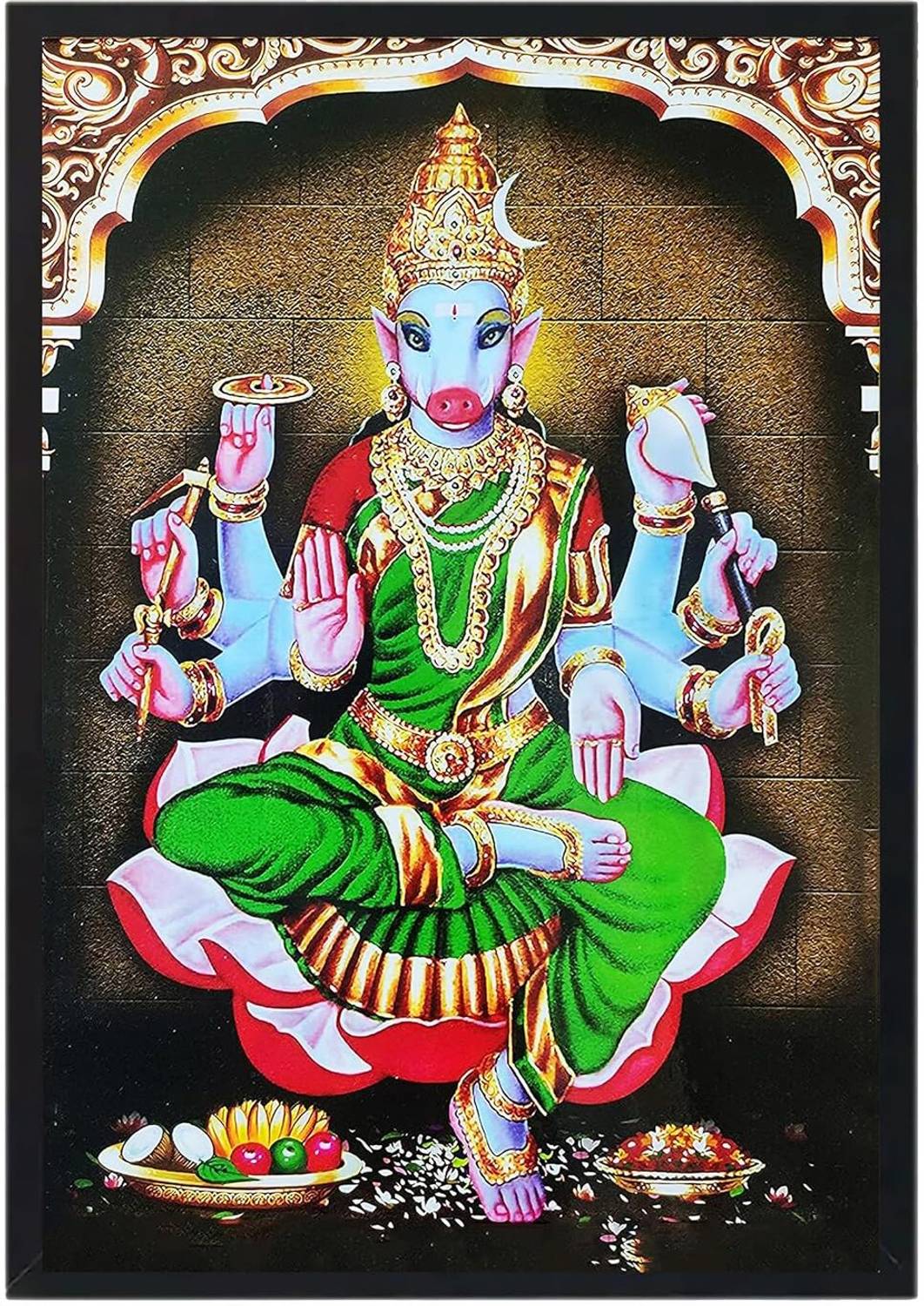 1062x1500 LVY Arts Varahi Amman Devi Photo with Wall Hanger. Large Size Brown Wood Frame Digital Reprint 8 inch x 6 inch Painting