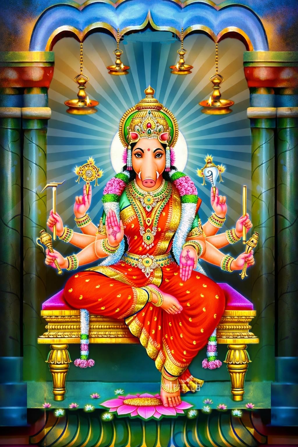 1024x1536 VCARTNOW Varahi Amman Metal Wall Art 8x12 Inch. Varahi Devi Photo. Premium Glossy Metal Print. Boar Face Goddess Wall Decor for Pooja Room, Home &