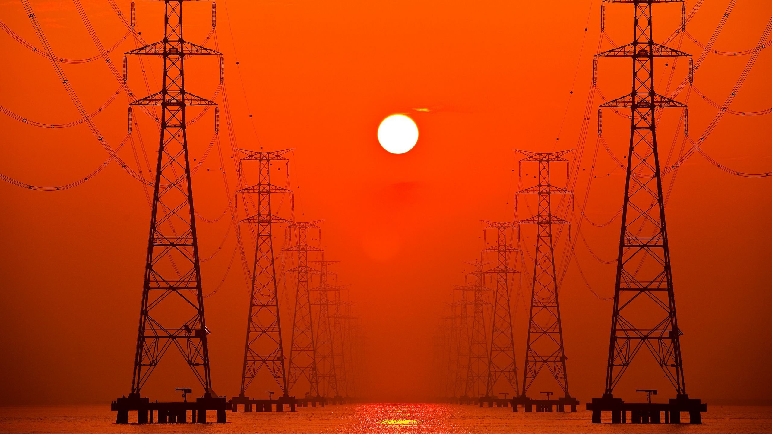 2560x1440 Download Wallpaper 2560x1440 Poles, Wires, Sunset, Power Lines, High Voltage Lines Widescreen 16:9 HD Background