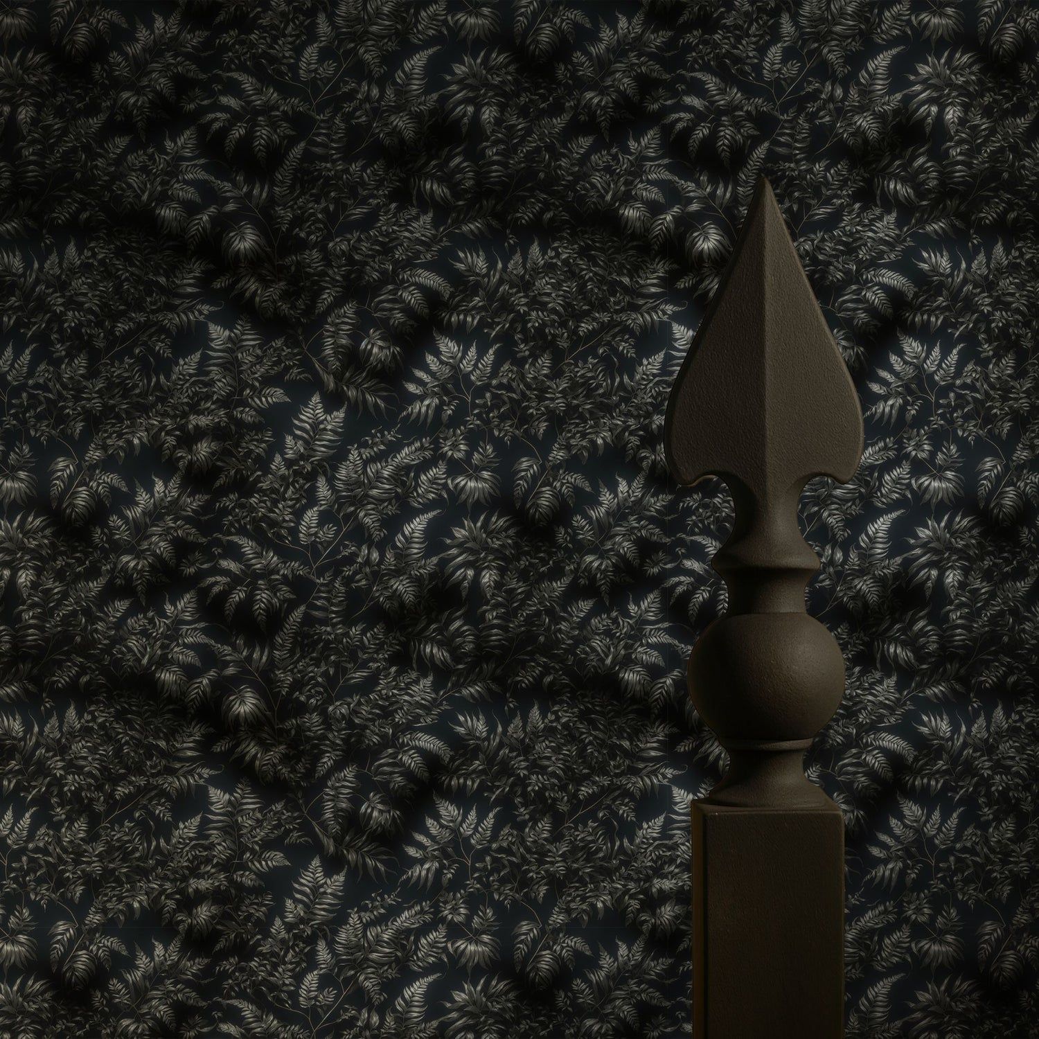 1500x1500 Ferny Secrets. Dark Green Moody Fern Botanical Wallpaper