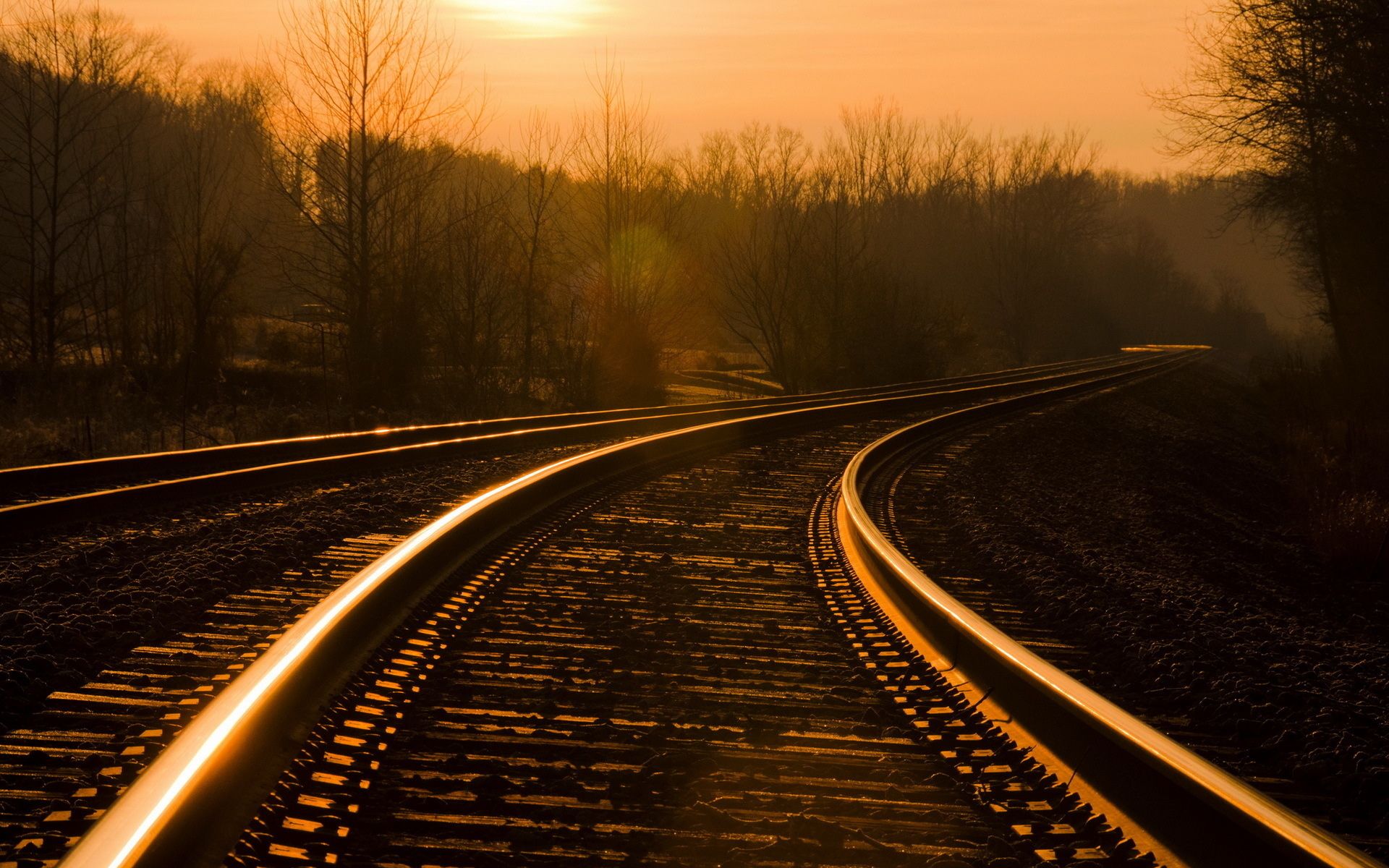 1920x1200 railway, Railroad, Tracks, Mood, Landscapes, Sunset, Sunrise, Sky, Reflection Wallpaper HD / Desktop and Mobile Background