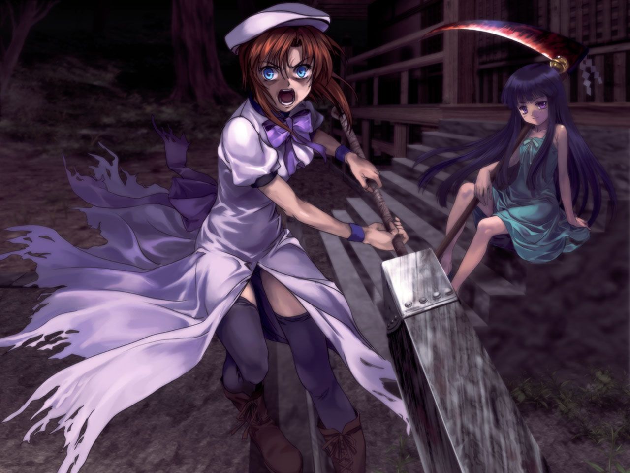 1280x960 Phone wallpaper: Rena Ryūgū, Anime, When They Cry, Blade, Furude Rika, Higurashi When They Cry, Shrine 1520095