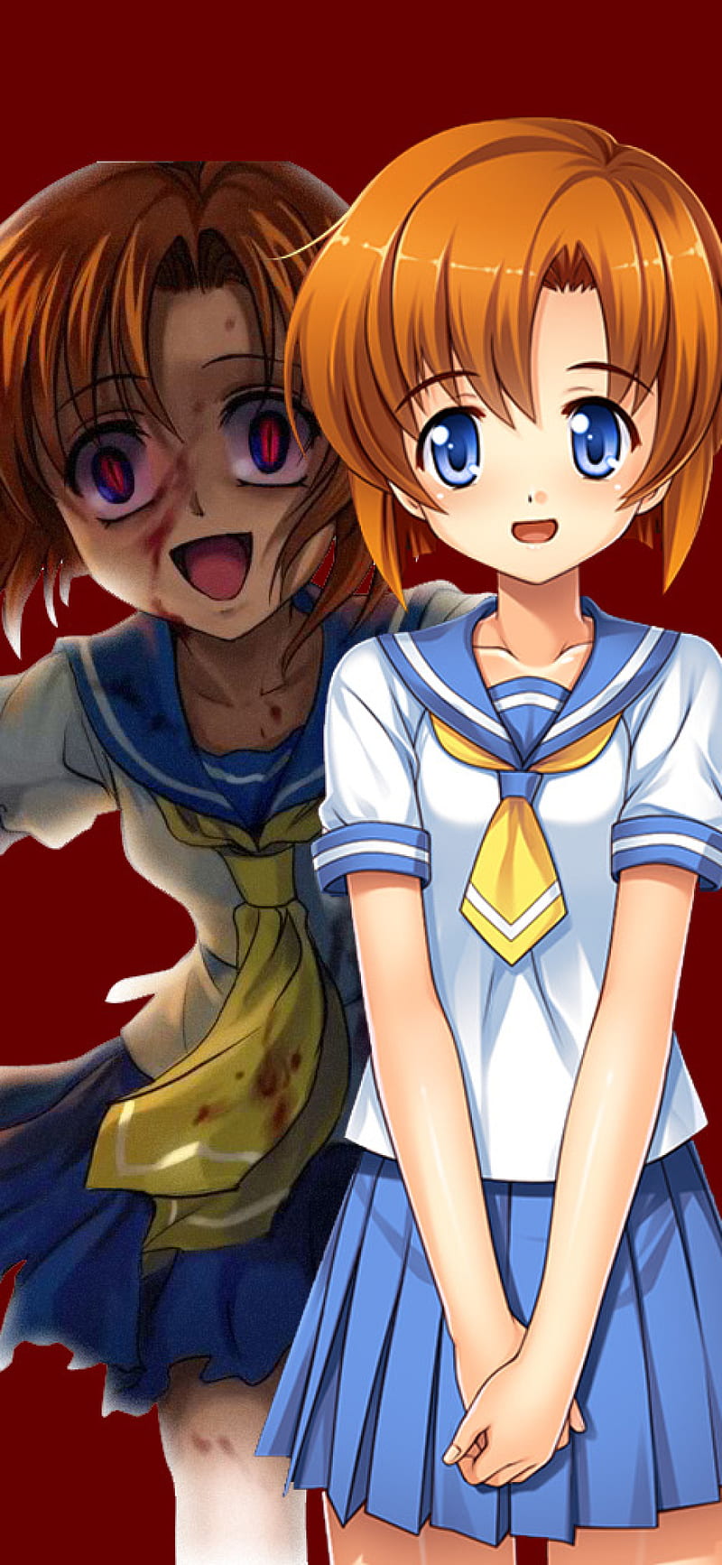 800x1733 Higurashi, girl, higurashi when they cry, keiichi, maebara, mion, rena, rika, HD phone wallpaper