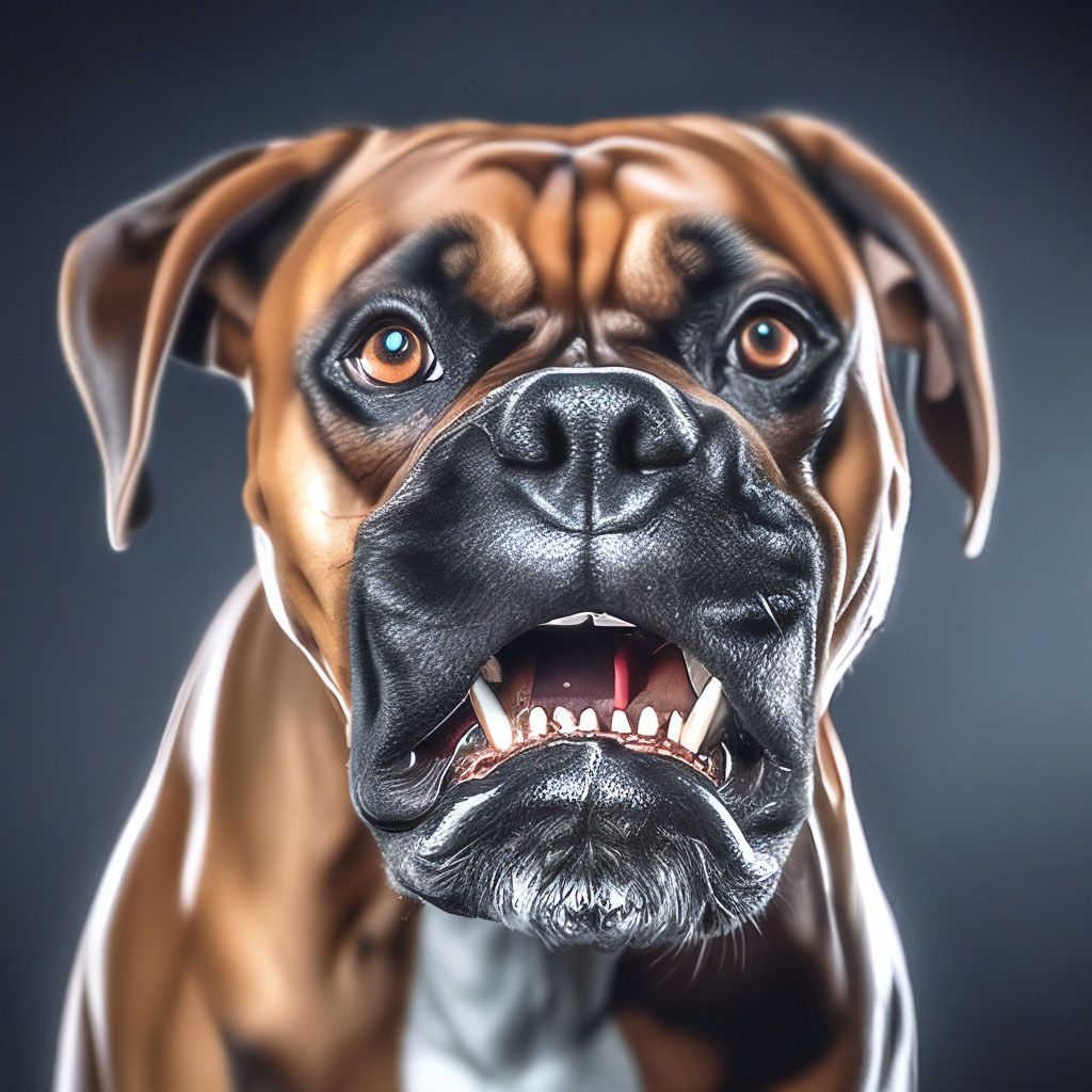 1024x1024 Angry dog Boxer on a black background 4k professional photo, high detail