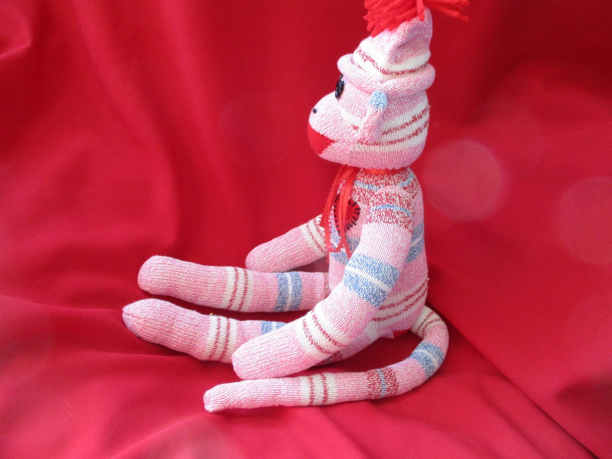 2048x1536 Sock Monkey Doll Classic Pink Striped Limited Edition 20 Inch