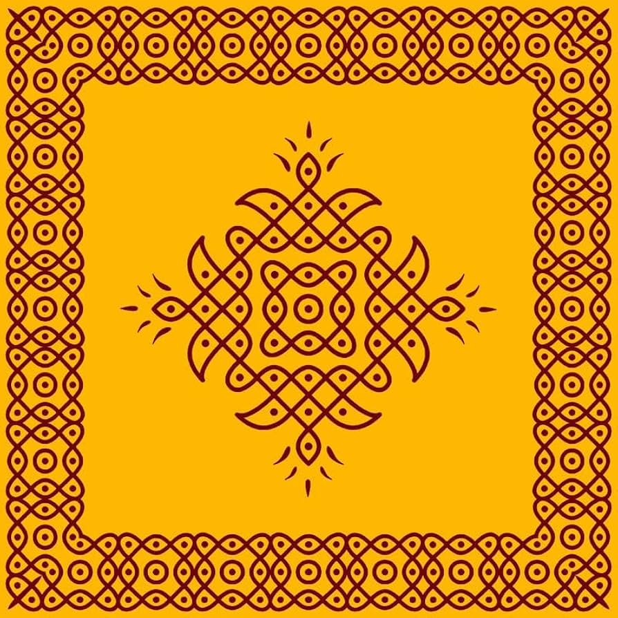 894x894 S2S Stylish Yellow Rangoli Kolam Backdrop Cloth. for Pooja Decoration Traditional Background Curtain Cloth Feet Height x 5 Feet Width : Amazon.in: Electronics