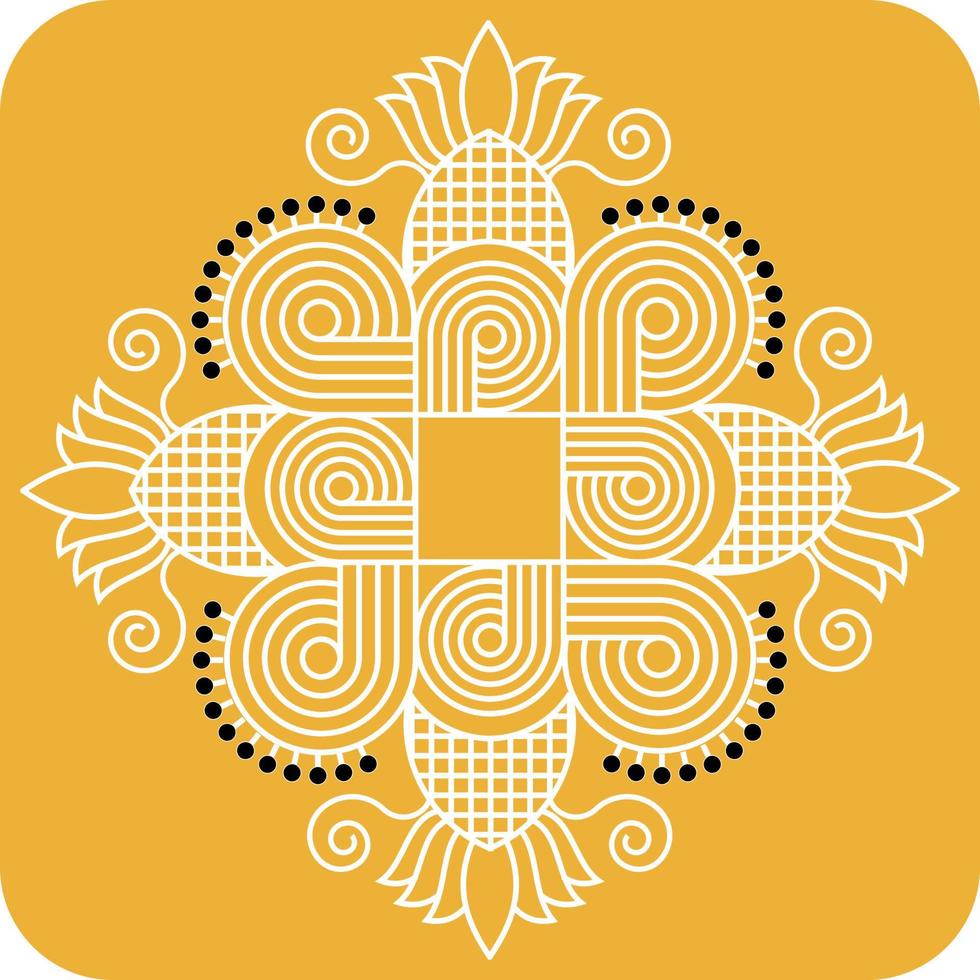 980x980 Indian Traditional and Cultural Rangoli, Alpona, Kolam, or Paisley vector line art. Bengal art India. for textile printing, logo, wallpaper