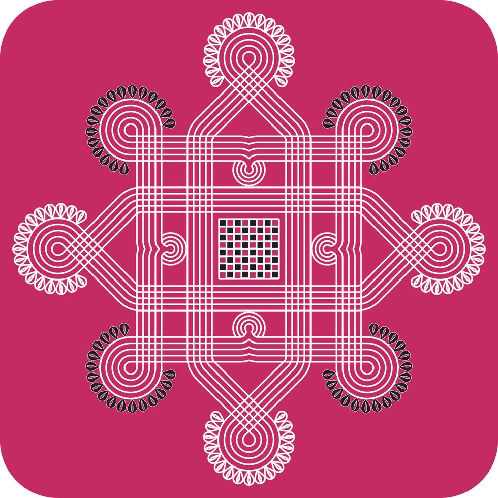 980x980 Indian Traditional and Cultural Rangoli, Alpona, Kolam, or Paisley vector line art. Bengal art India. for textile printing, logo, wallpaper