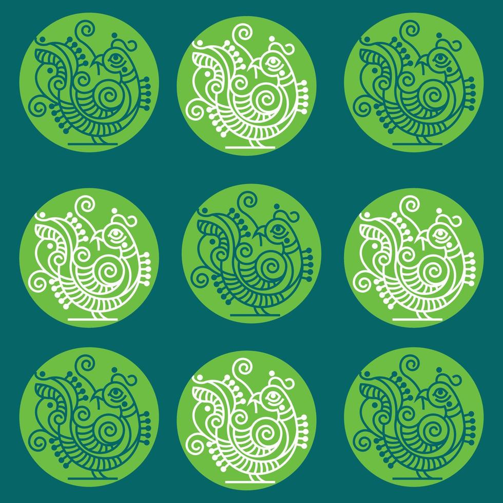980x980 Indian Traditional and Cultural Rangoli, Alpona, Kolam, or Paisley vector line art. Bengal art India. for textile printing, logo, wallpaper