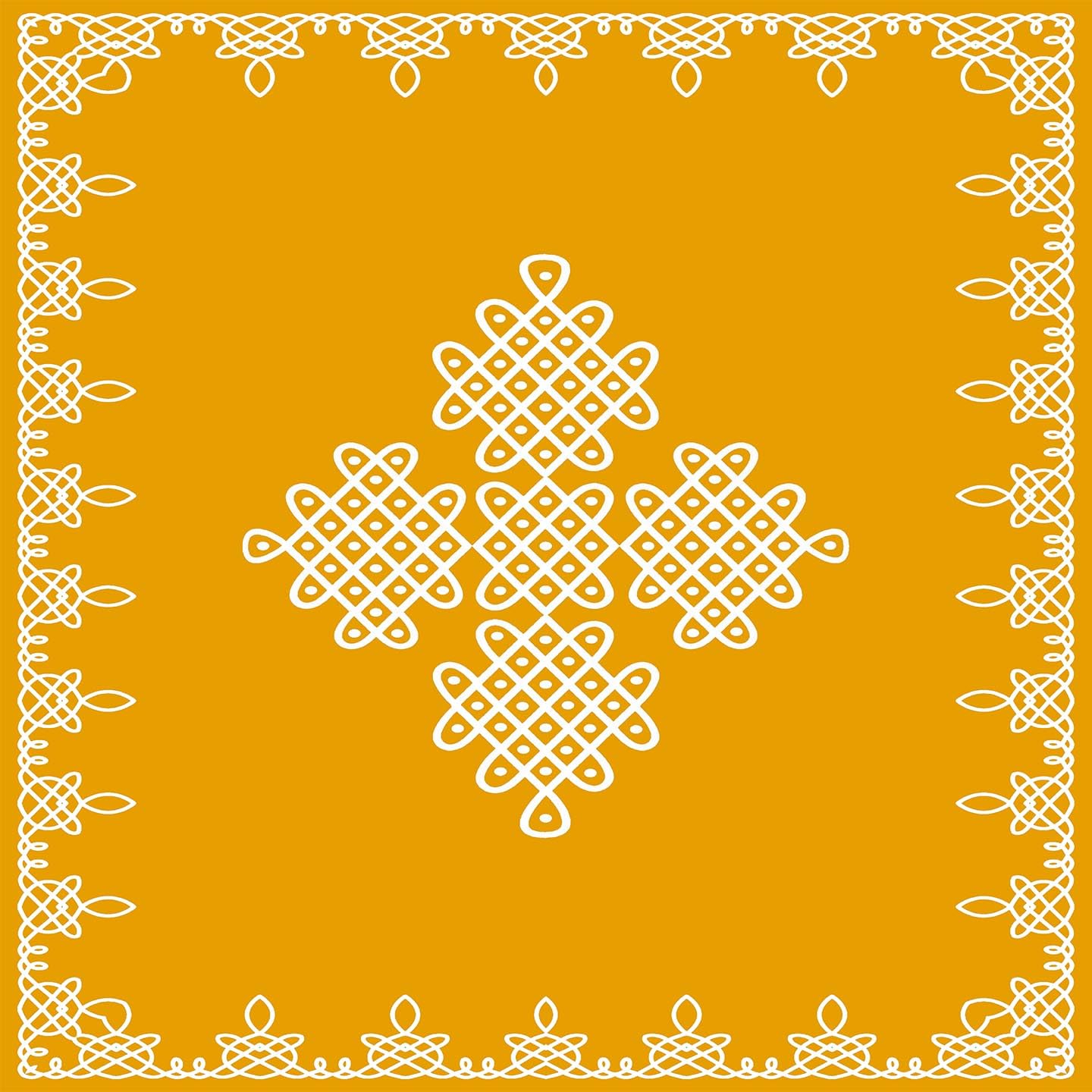 1440x1440 Dhara Creation Yellow Mustard Kolam Rangoli (8FT 8FT) Backdrop Cloth For Pooja Decoration Traditional Background Curtain Cloth For Festival. (Washable