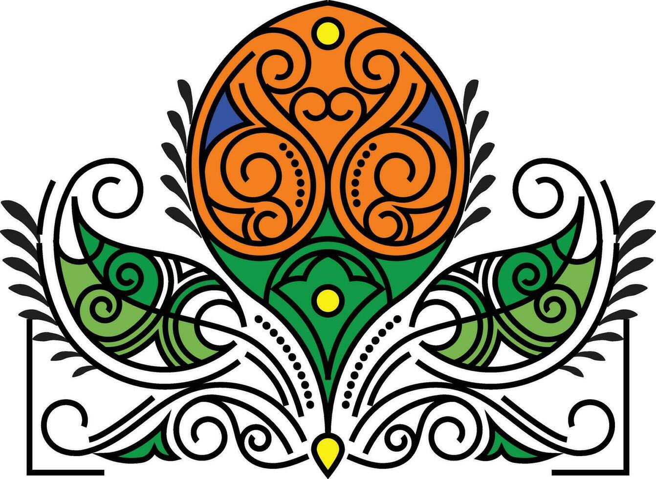 1342x980 Indian Traditional and Cultural Rangoli, Alpona, Kolam, or Paisley vector line art. Bengal art India. for textile printing logo wallpaper