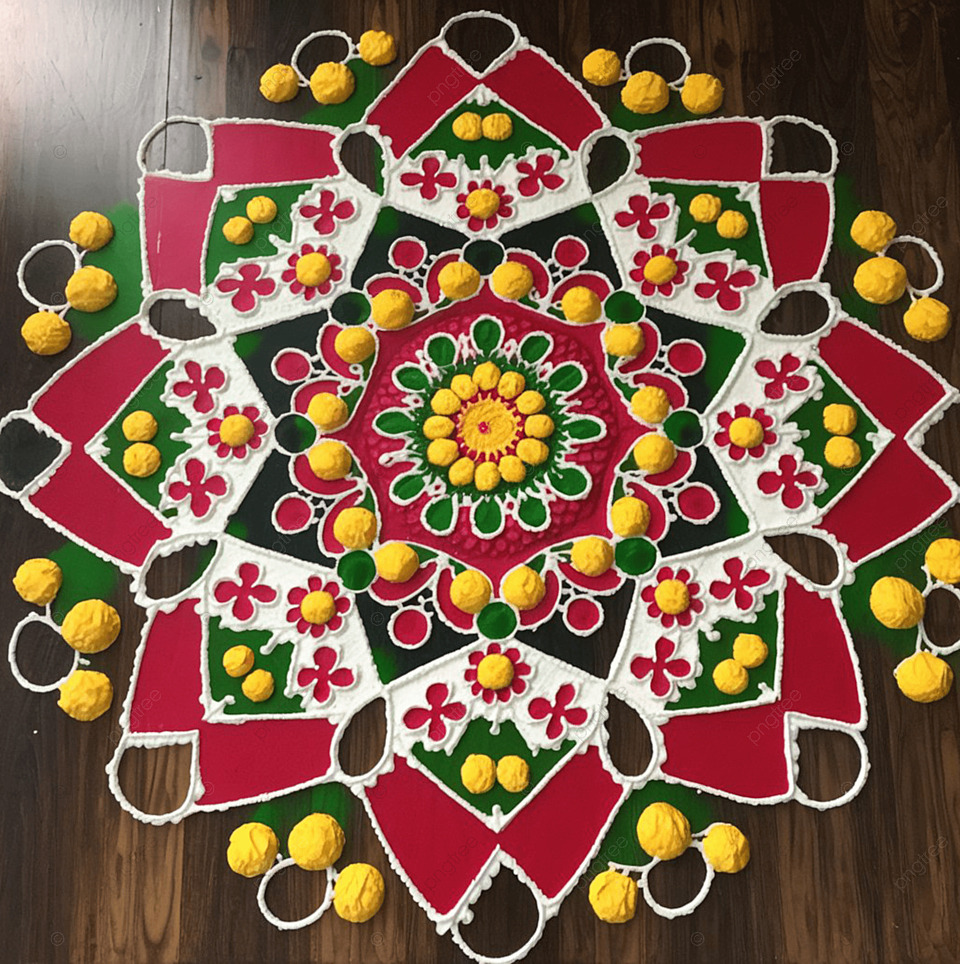 960x964 Design An Intricate Pongal Kolam A Beautiful Rangoli Pattern Made With Rice Flour Incorporating Traditional Geometric Shapes Floral Patterns And Symbols Like The Sun, Background, Rangoli Pattern, Rangoli Shape Wallpaper Background Image