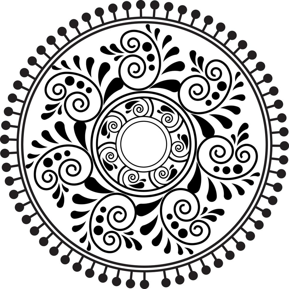 979x980 Indian Traditional and Cultural Rangoli, Alpona, Kolam, or Paisley vector line art. Bengal art India. for textile printing, logo, wallpaper