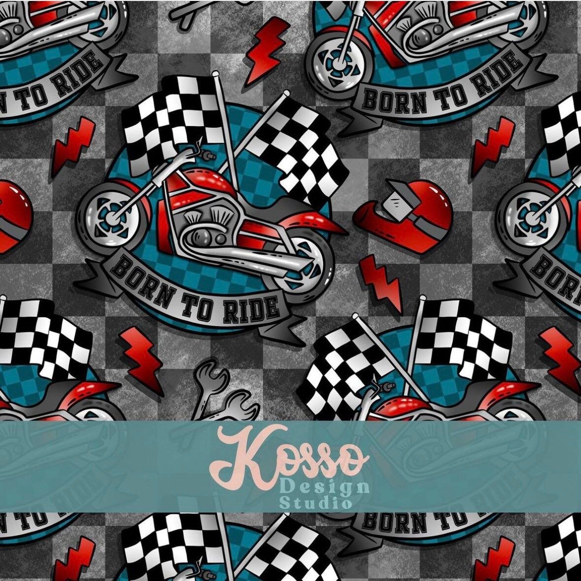 1179x1179 Check Born to Ride Biker Seamless Design Digital Surface Pattern for Printing for Clothing Fabric Printing