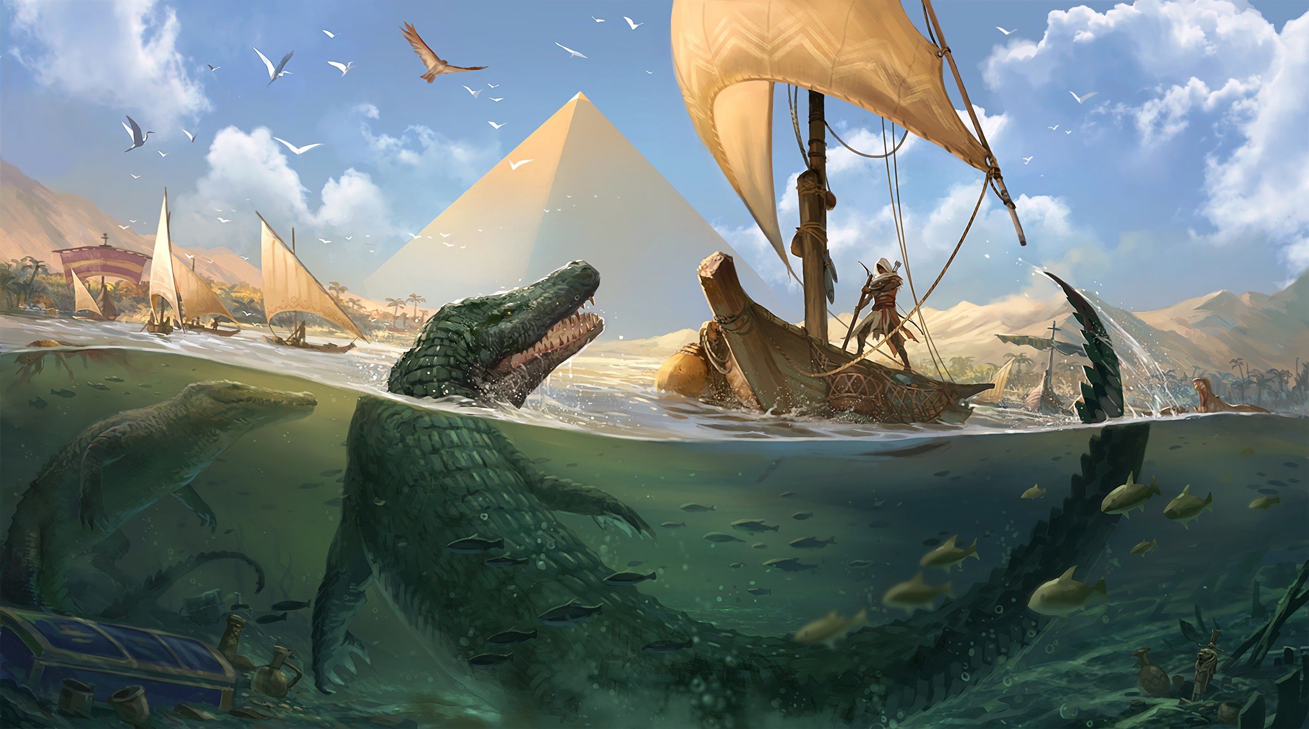 2600x1448 Wallpaper Assassins Creed Origins, Assassins Creed, Ubisoft, Landscape, Video Games, Background Free Image