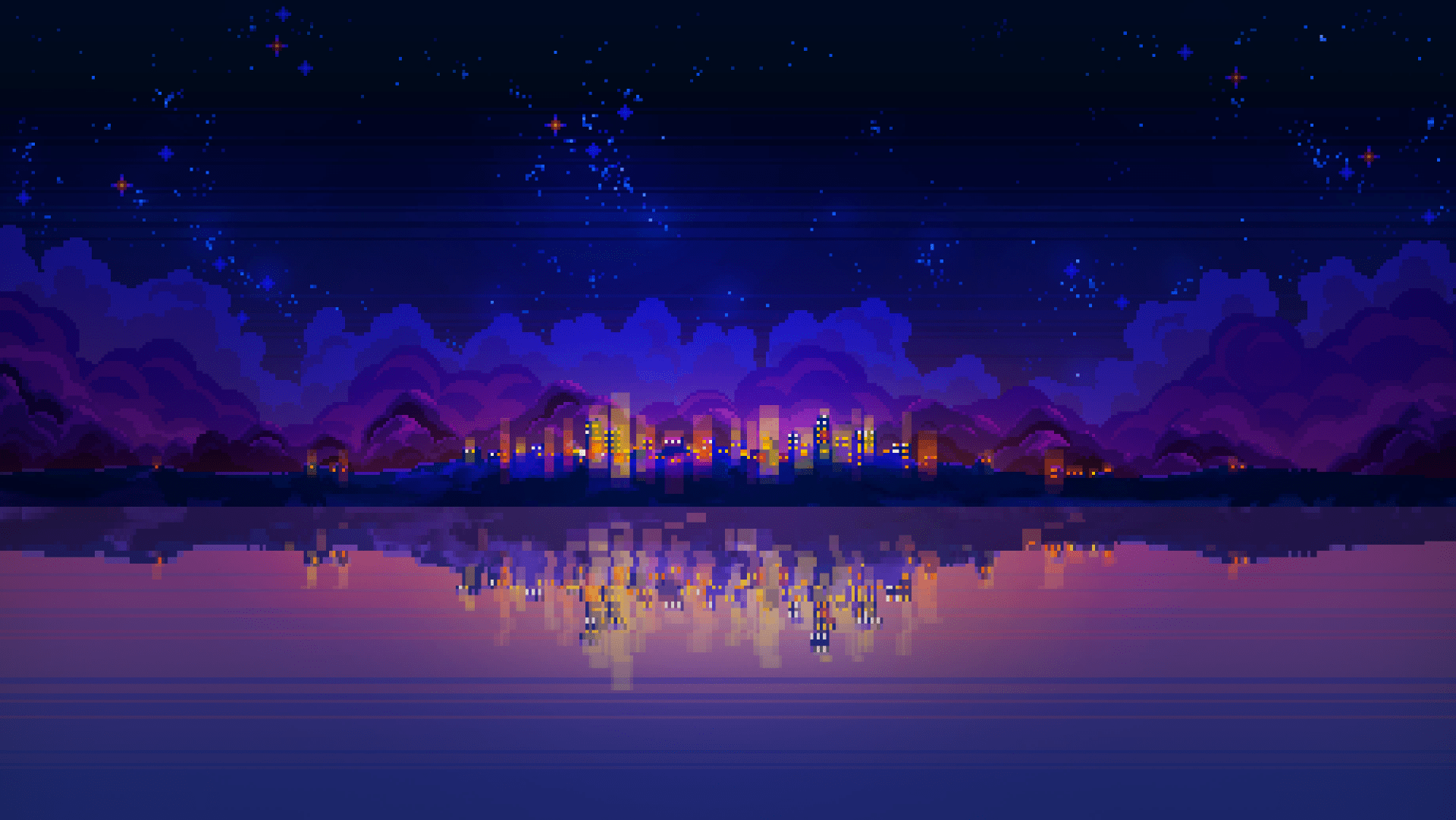1920x1081 Pixel Art Skyline Ultra HD Wallpaper by Marta Vidal Gonzálezx2162