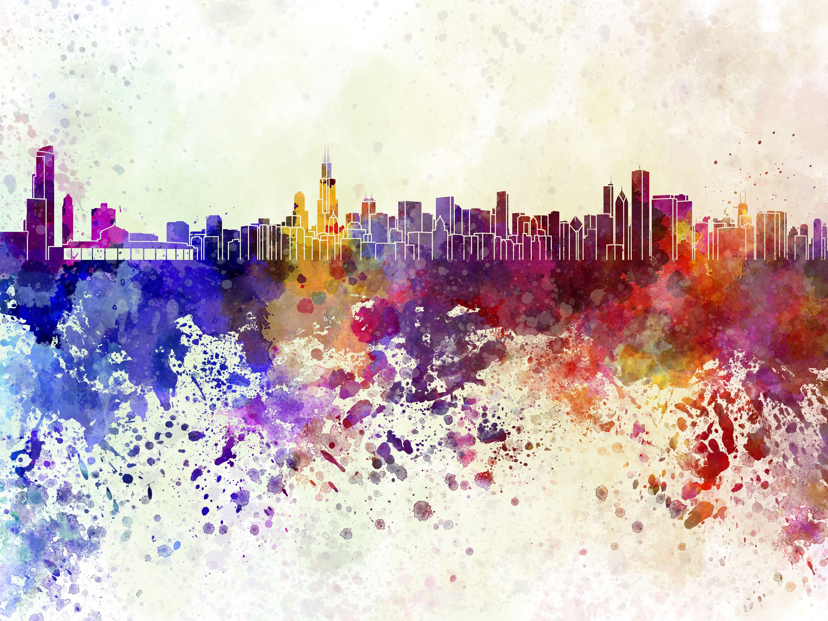 3200x2400 Chicago Watercolor Skyline Wall Mural