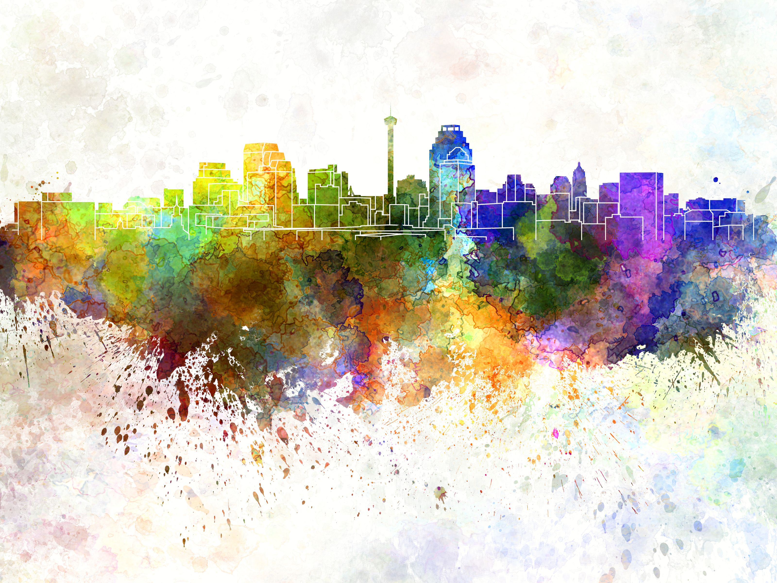 3200x2400 San Antonio Watercolor Skyline Wall Mural