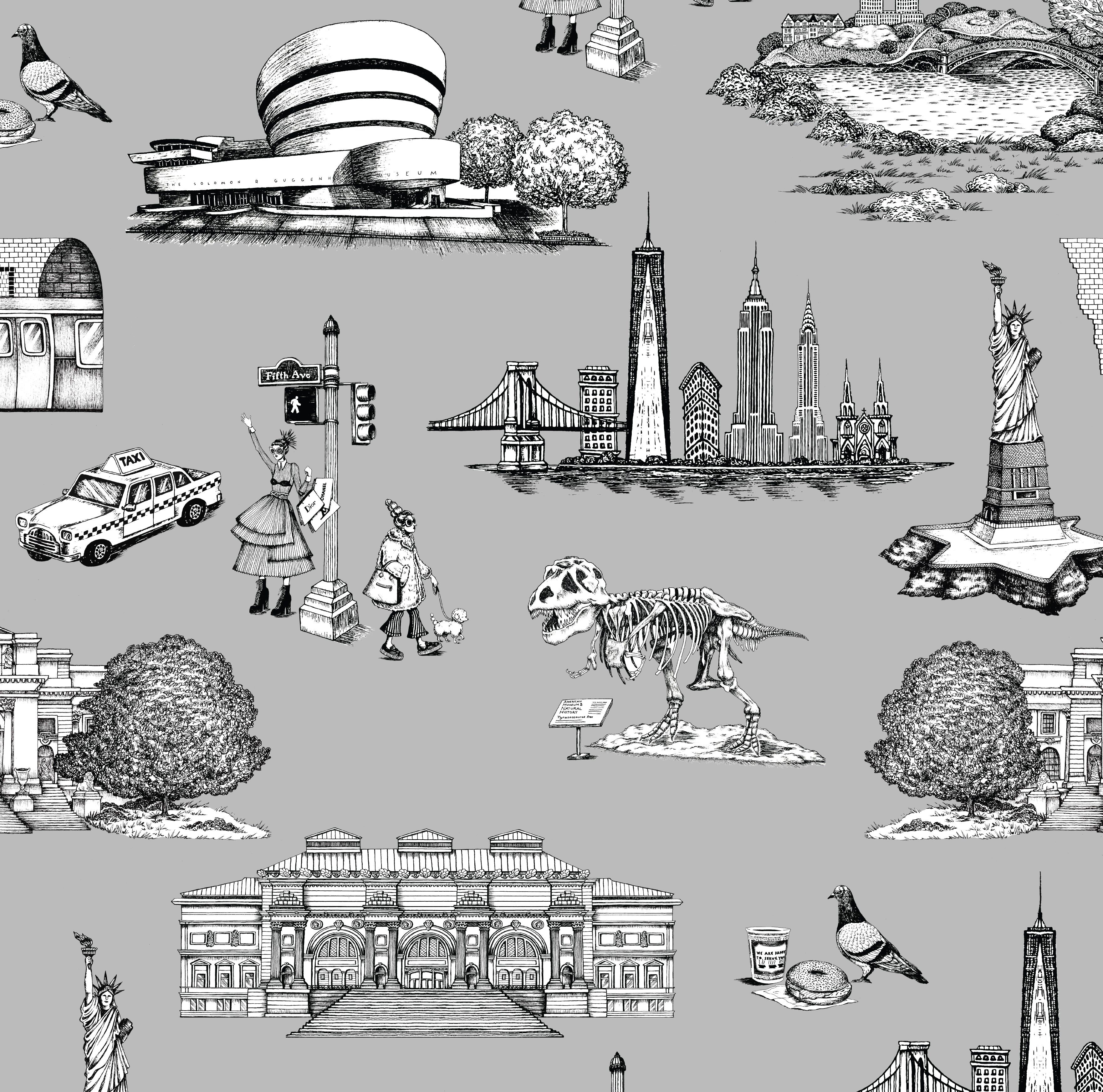 3525x3488 New York Toile Wallpaper