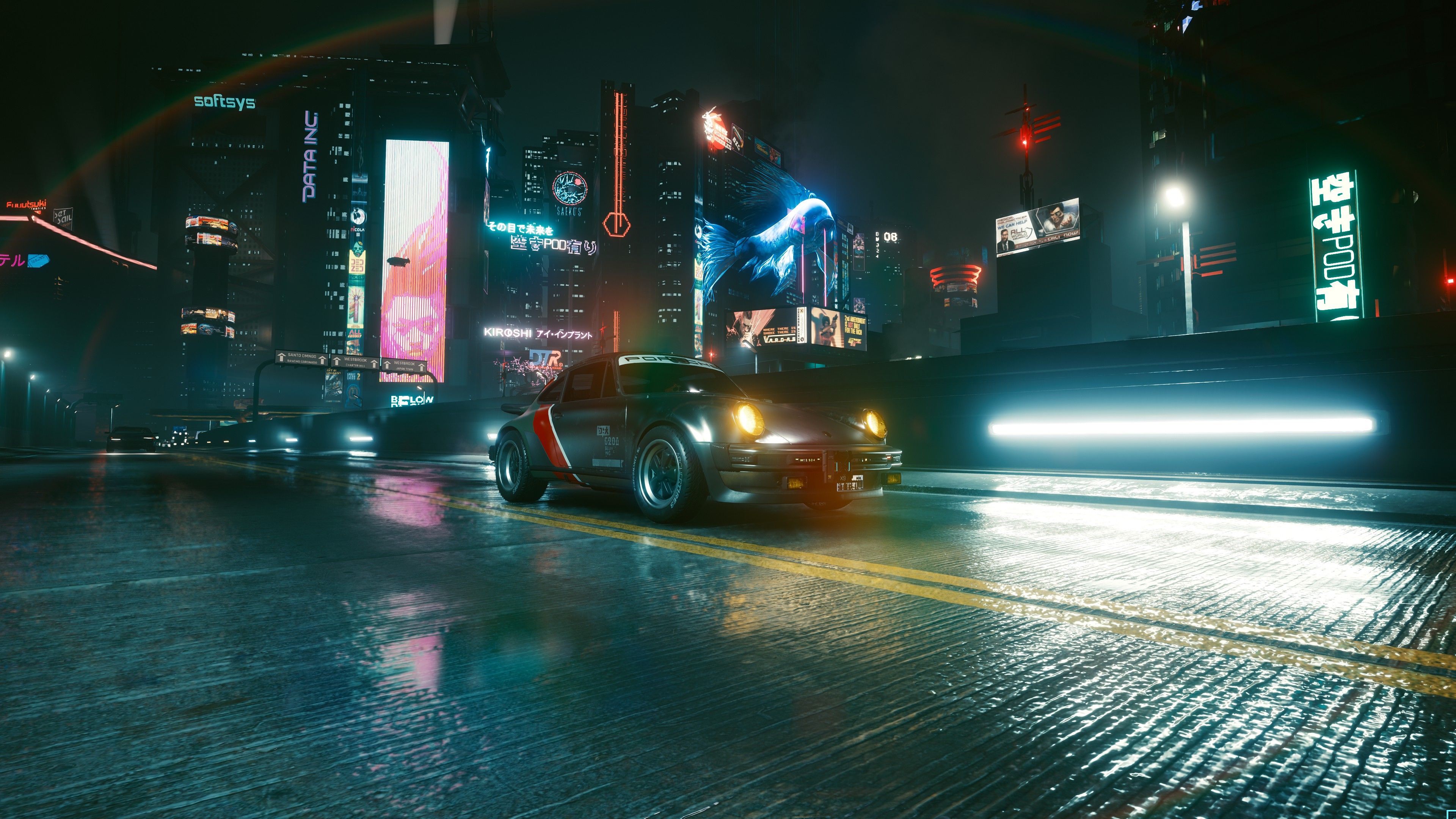 3840x2160 Desktop wallpaper: Cyberpunk Night City (Cyberpunk 2077), Video Game, Porsche 911 4K free download for PC. 1510287