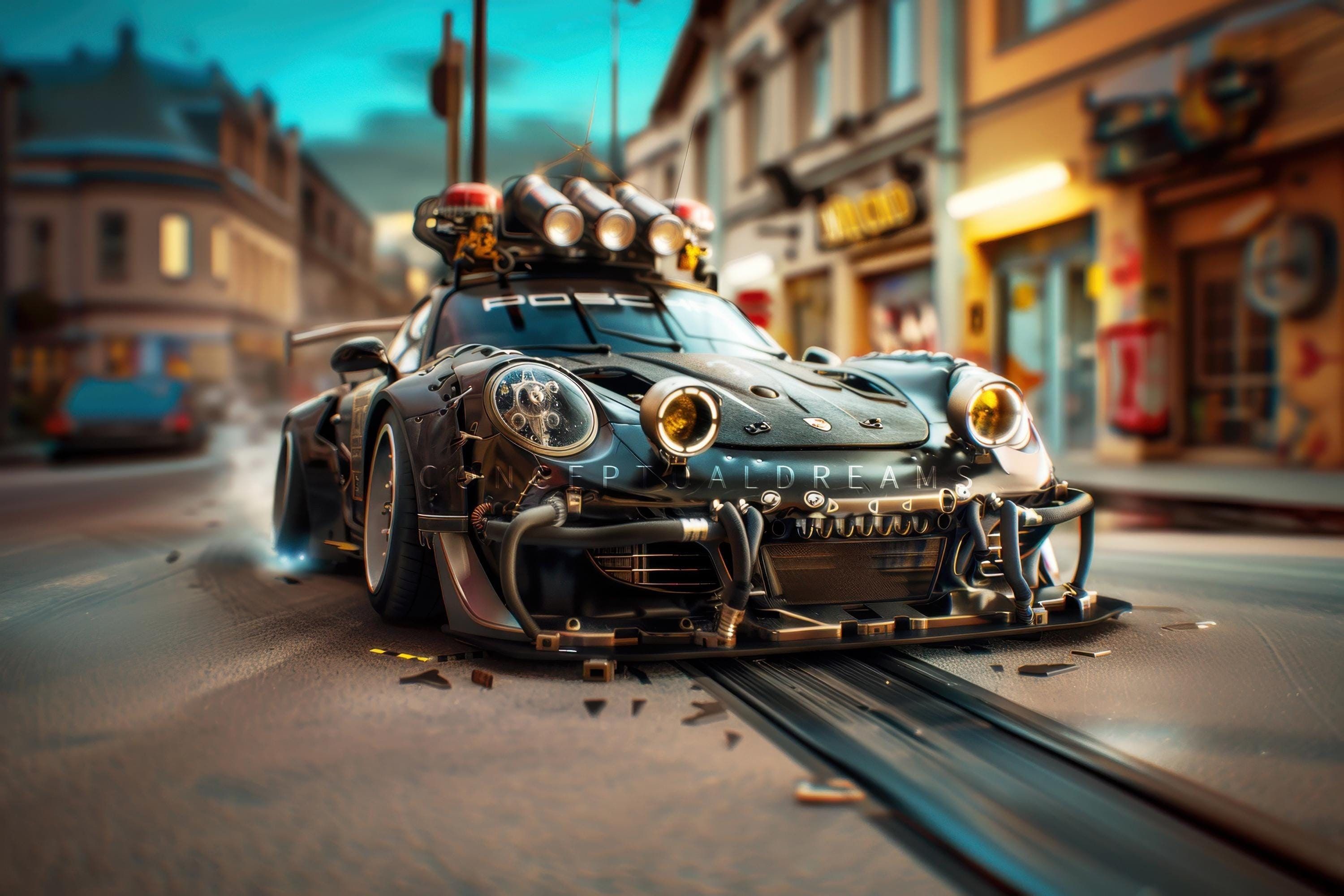 3000x2000 Cyberpunk Porsche Poster. Porsche 911 GT3 Wall Art Prints. Ai Generated Concept Car