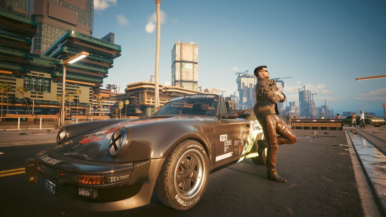 1280x720 Cyberpunk 2077 la Porsche décapotable