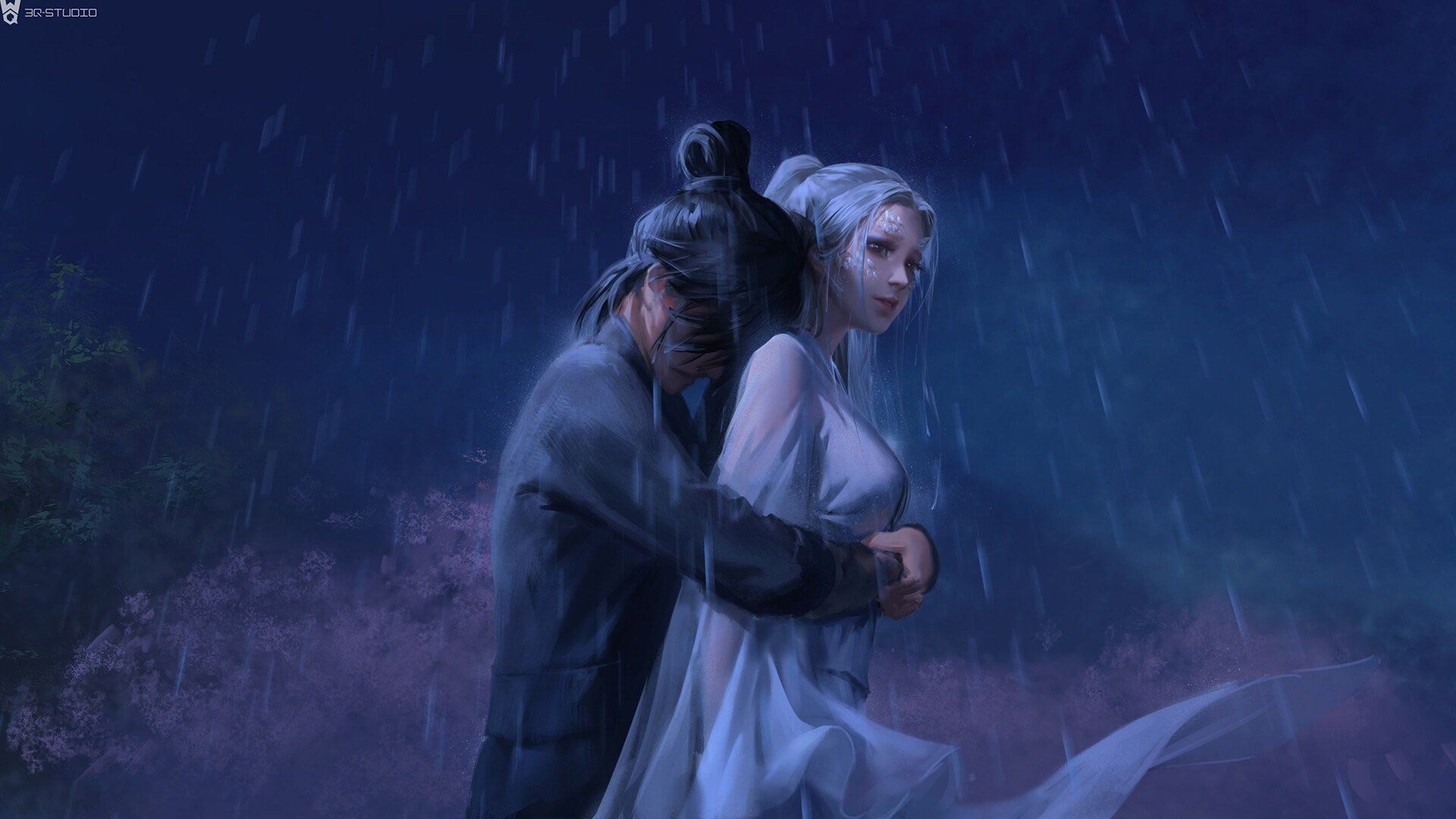 1920x1080 Download Rain Couple Fantasy Love HD Wallpaper