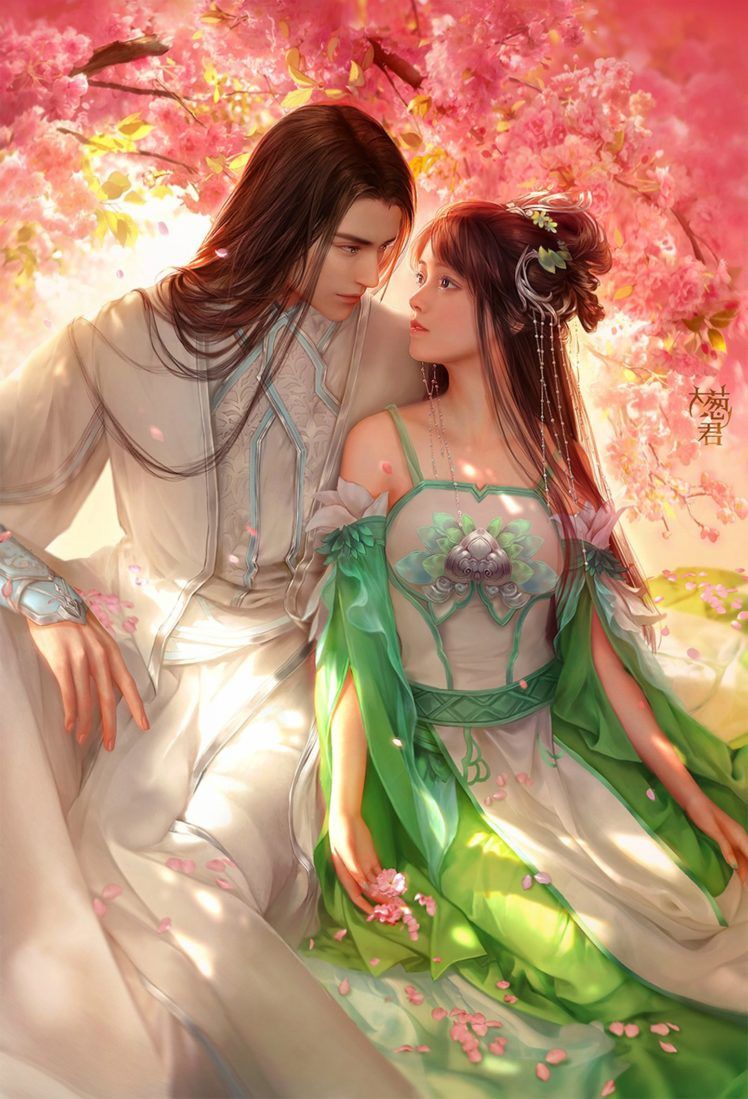 748x1099 Original, Characters, Fantasy, Couple, Girl, Male, Dress, Long, Hair, Love Wallpaper HD / Desktop and Mobile Background