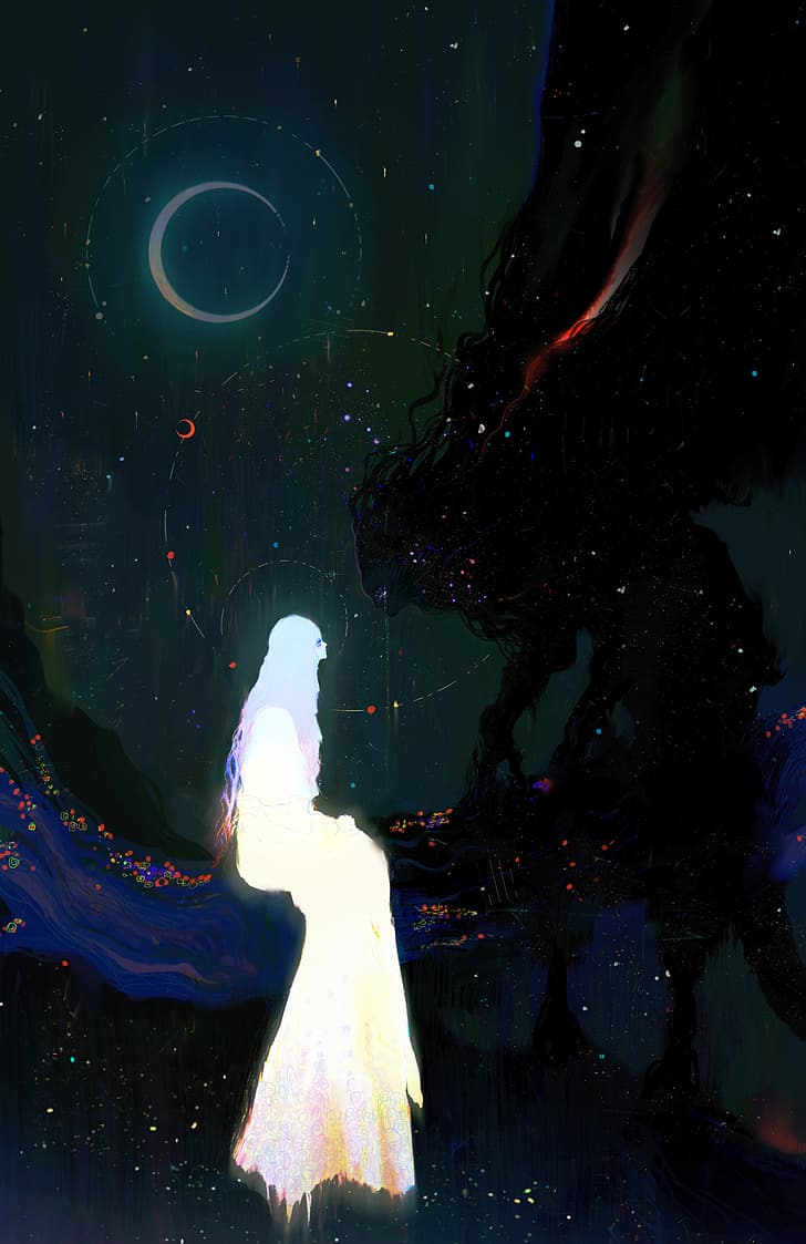 728x1123 HD wallpaper: illustration, romance, couple, painting, wiresandtrees, dark