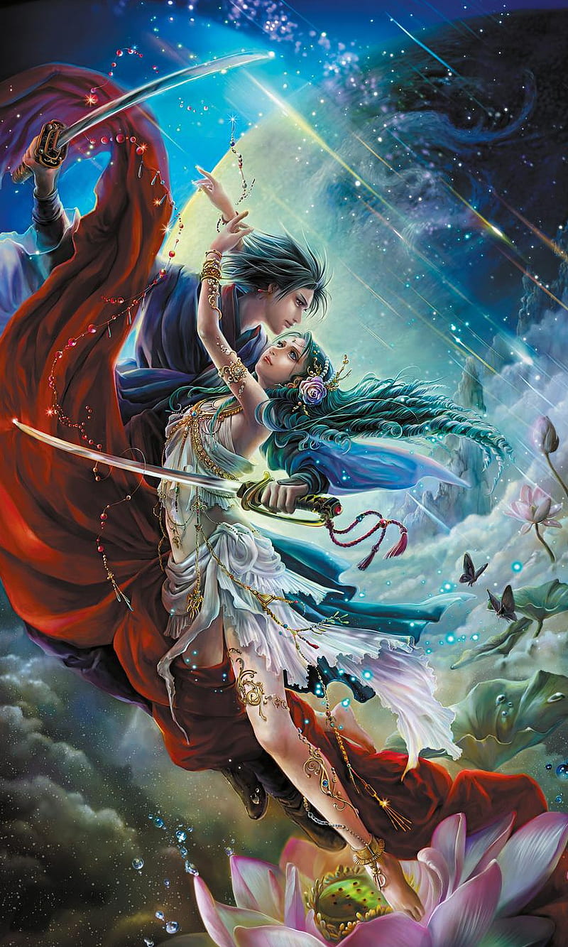 800x1333 Together, couple, dance, fantasy, love, lovers, magic, protect, HD phone wallpaper