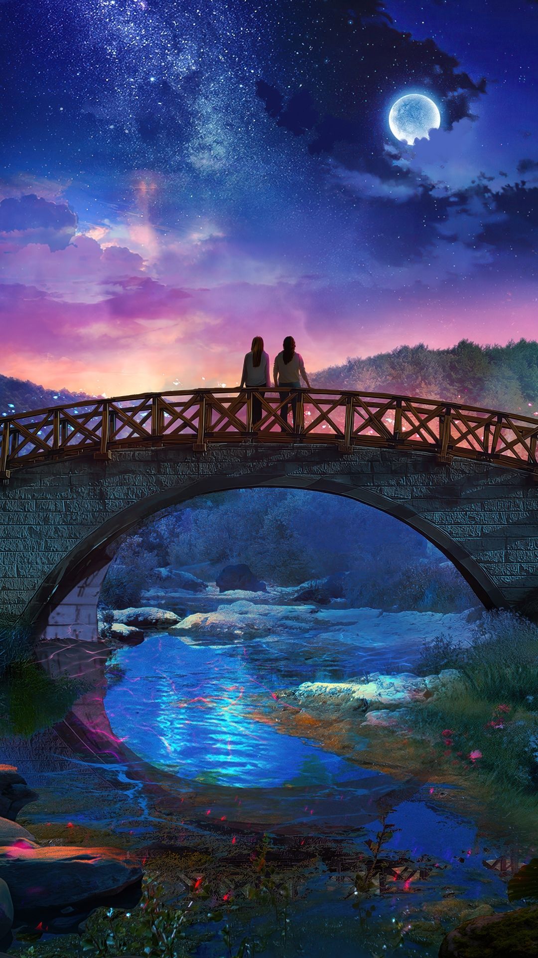 1080x1920 Couple Wallpaper 4K, Fantasy landscape, Night sky